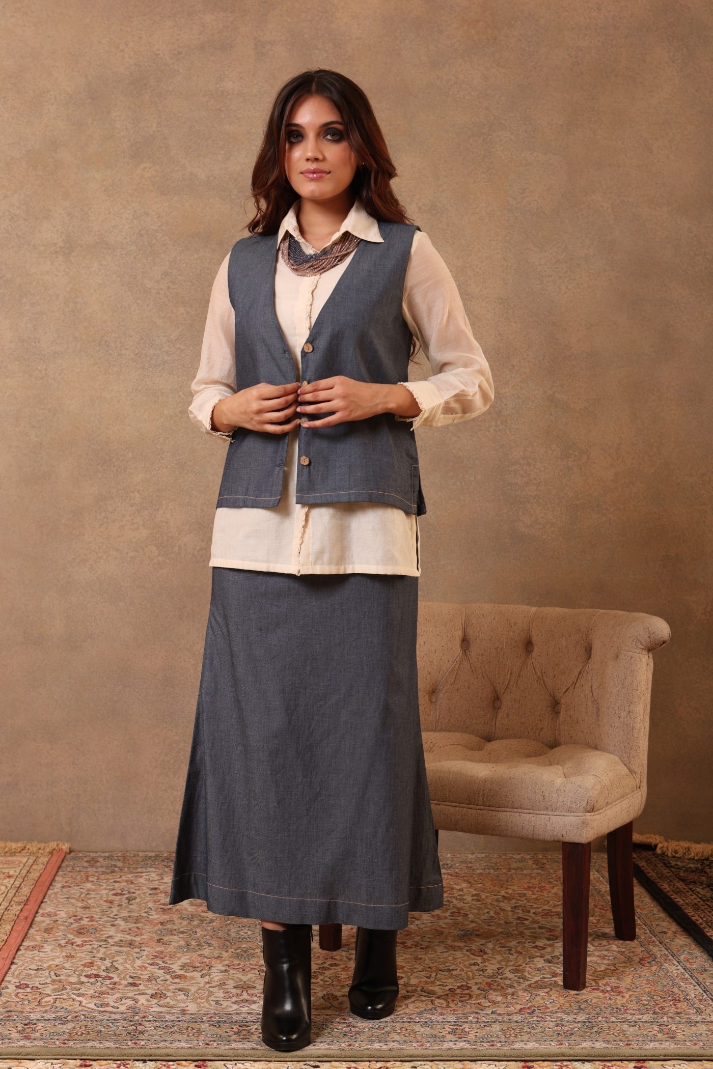Denim Waistcoat With V-Neckline