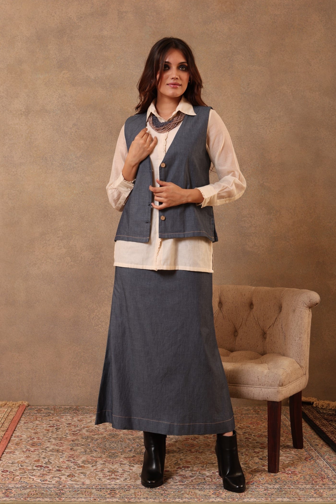 Denim Straight Long Skirt
