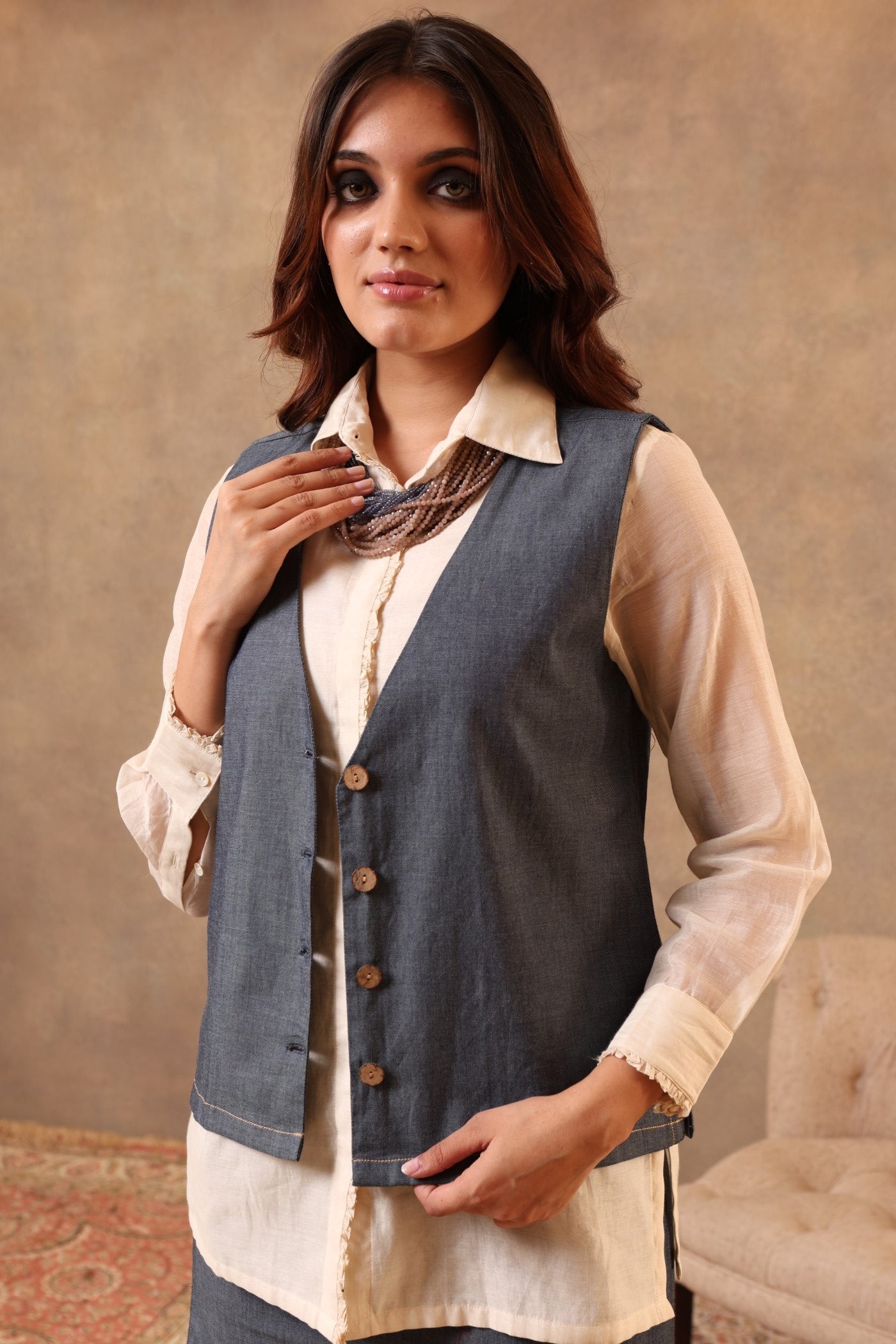 Denim Waistcoat With V-Neckline