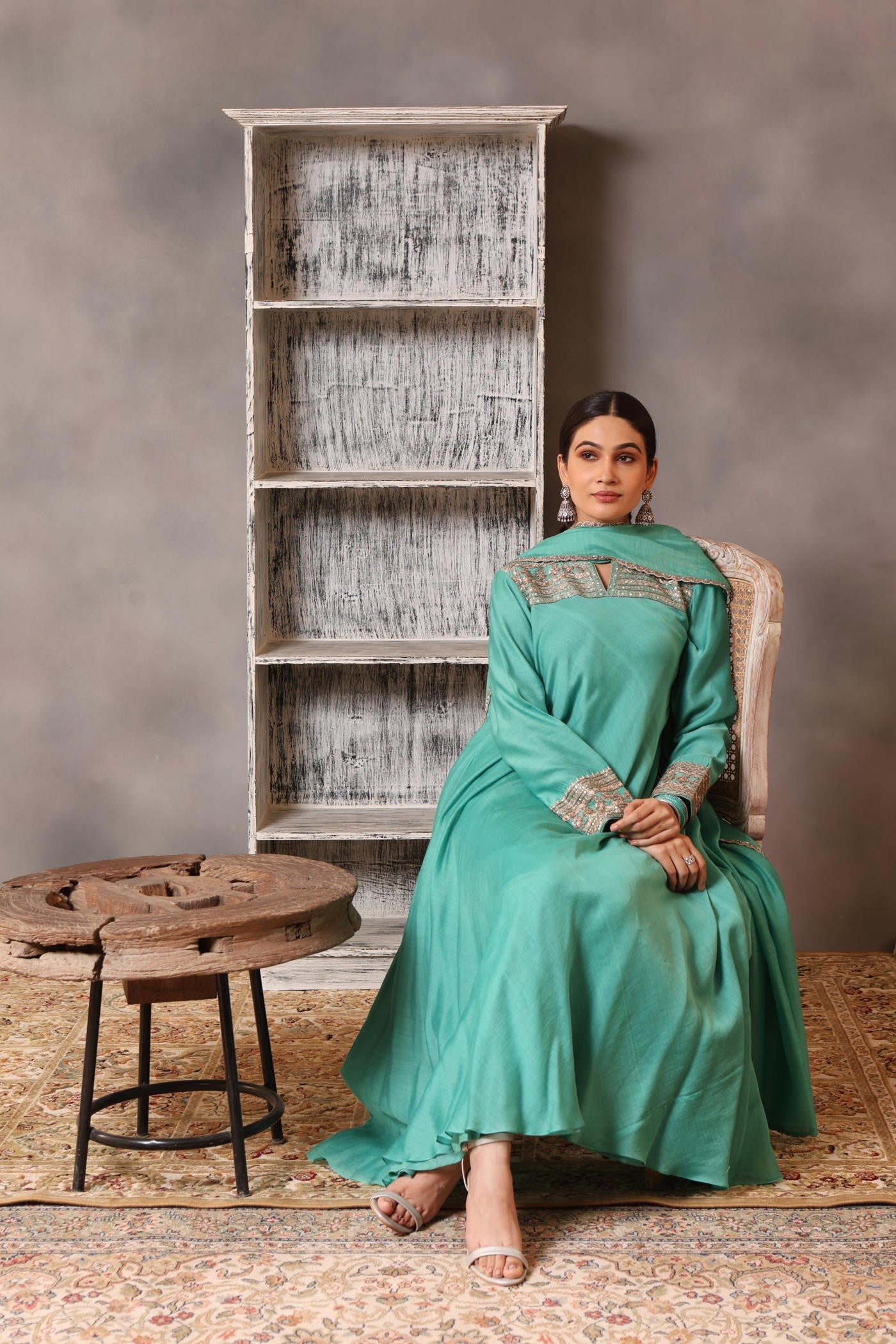 Hand Embroidered Lagoon Blue Pure Cotton Silk Kurta Pants Set