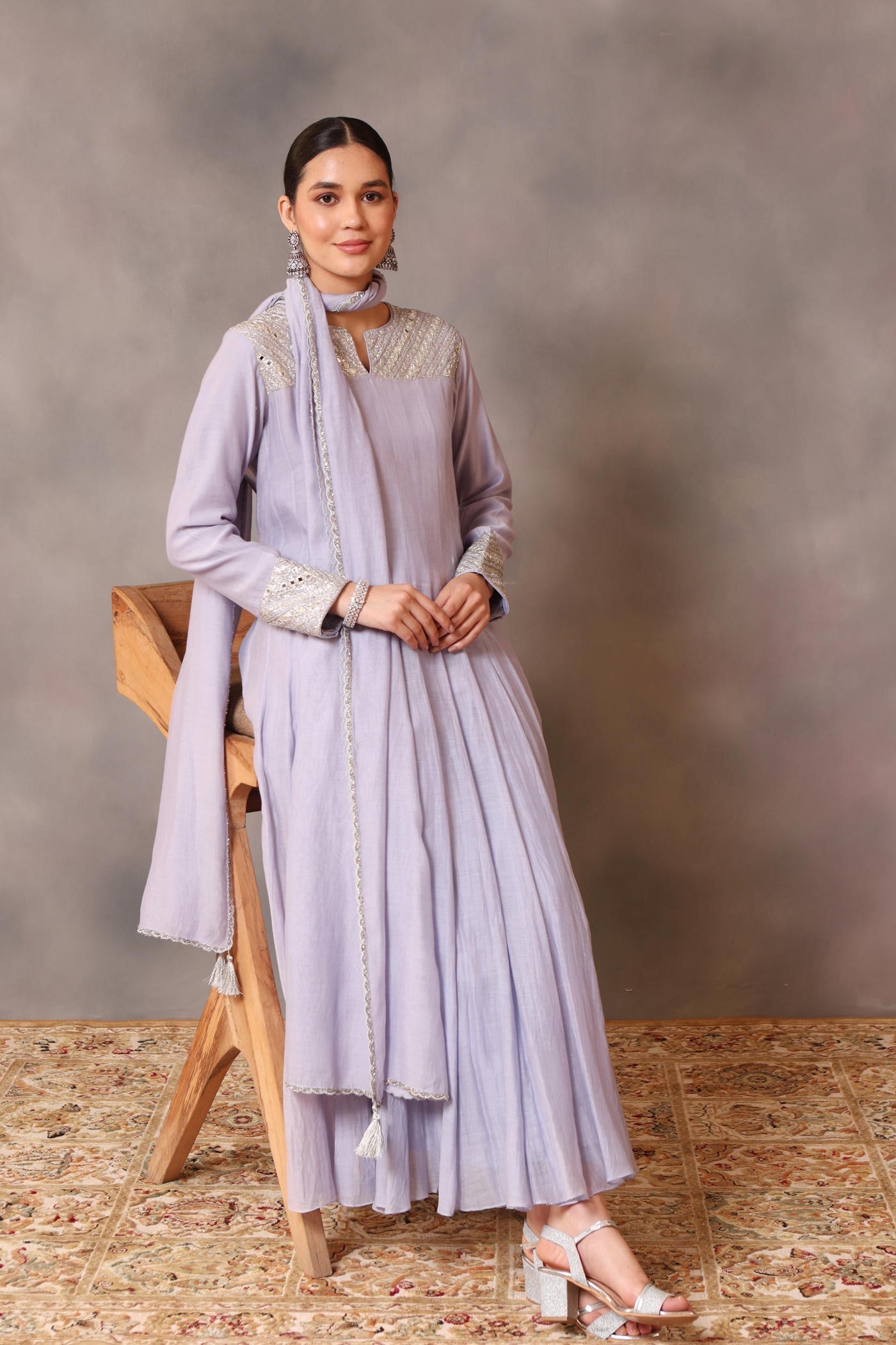 Hand Embroidered Powder Blue Pure Cotton Silk Anarkali Pants Set