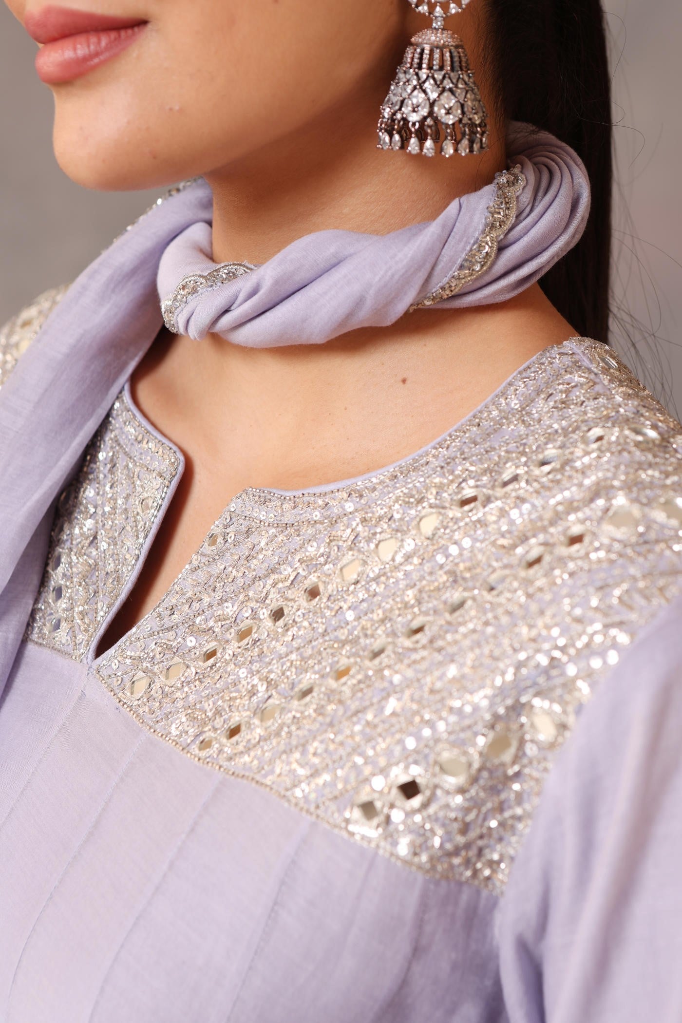 Hand Embroidered Powder Blue Pure Cotton Silk Anarkali Pants Set