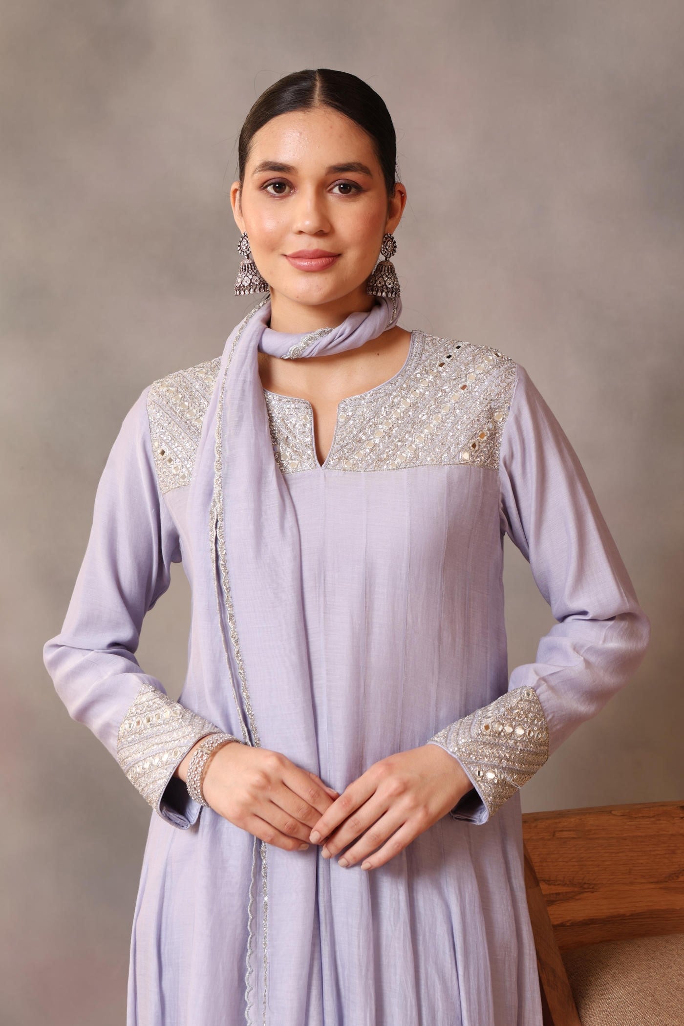 Hand Embroidered Powder Blue Pure Cotton Silk Anarkali Pants Set