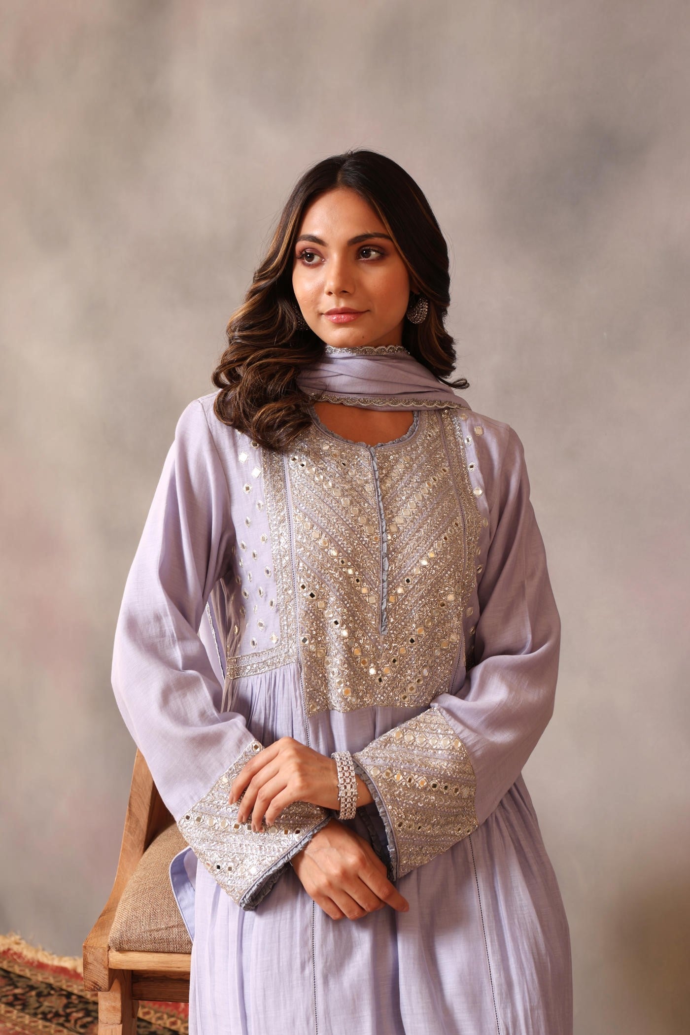 Hand Embroidered Powder Blue Pure Cotton Silk Kurta Pants Set