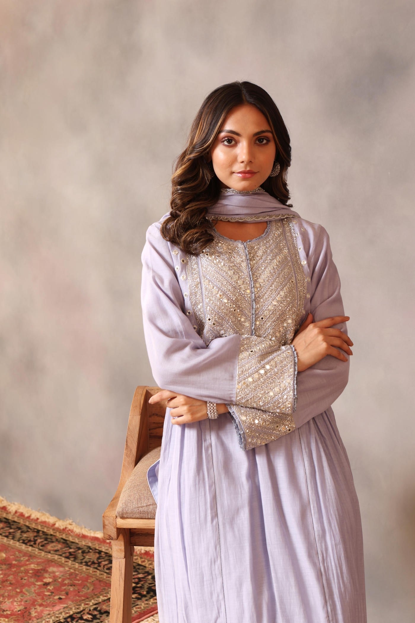 Hand Embroidered Powder Blue Pure Cotton Silk Kurta Pants Set