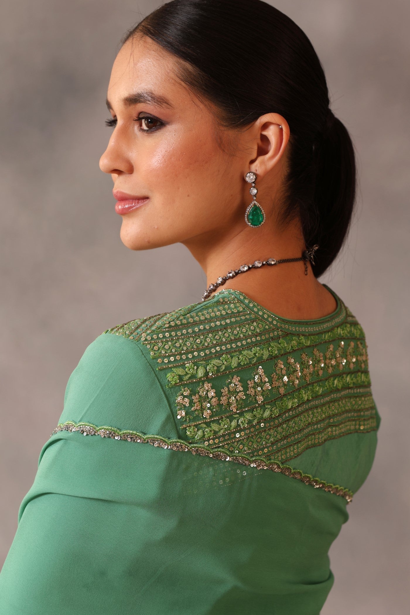 Hand Embroidered Fern Green Pure Silk Cotton Kurta Pants Set