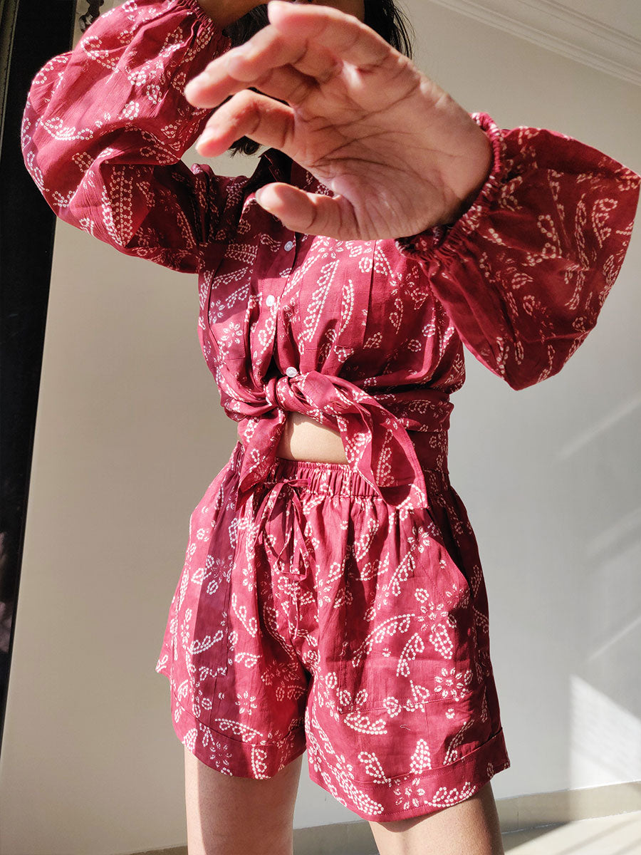 Image of Plum Shirt-Shorts Co-ord Set