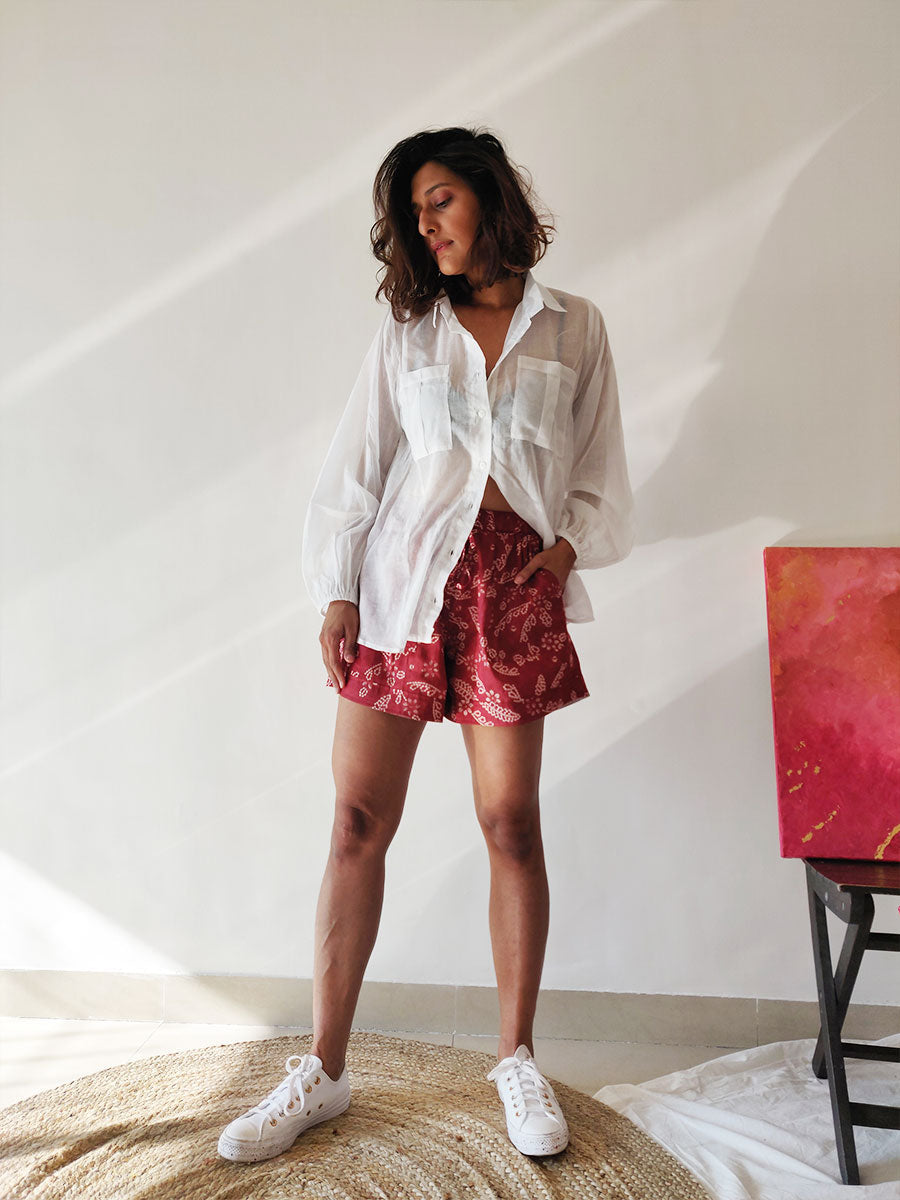 Image of Plum Shirt-Shorts Co-ord Set