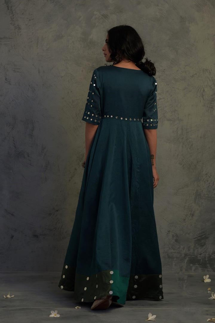 Image of Teal Blue Chanderi Anarkali Set