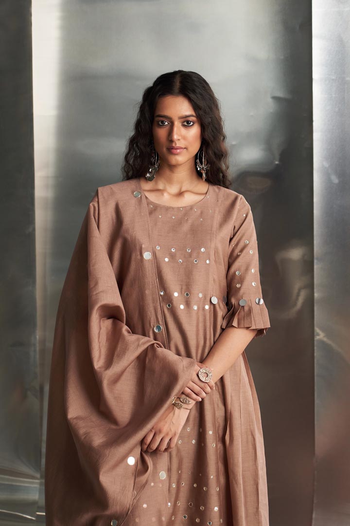 Image of Ginger Pleated Sleeves Kurta Set