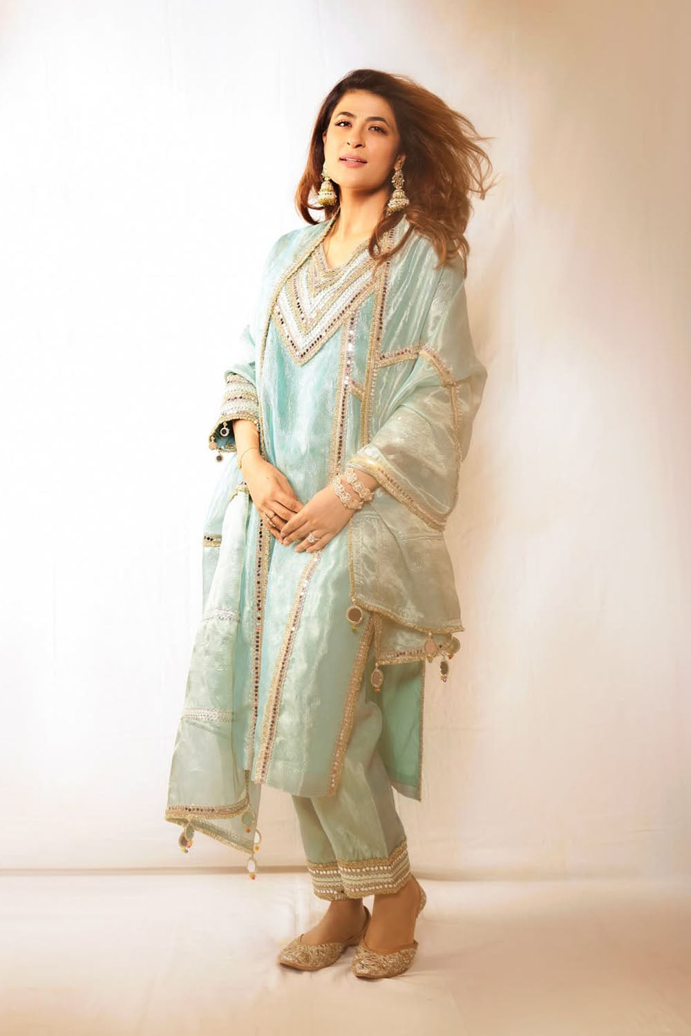 Sea Green Zari Tissue Noor-E-Resham Kurta Set - Festive Luxury