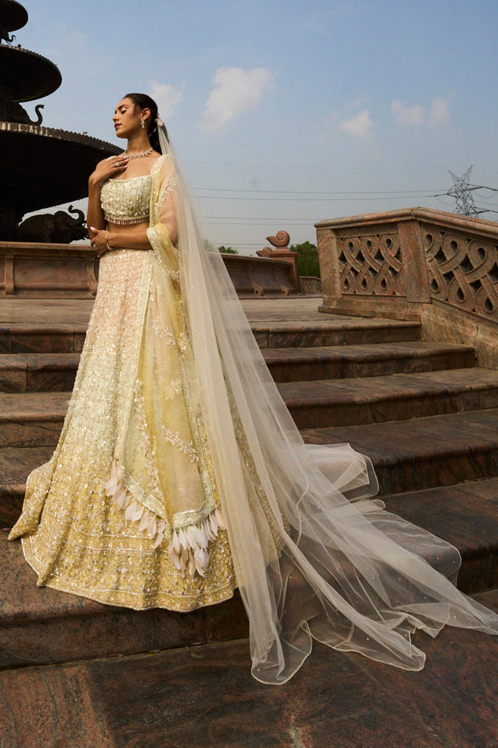 Tripple Colour Shaded Organza Lehenga Choli Dupatta Set with  Optional Veil
