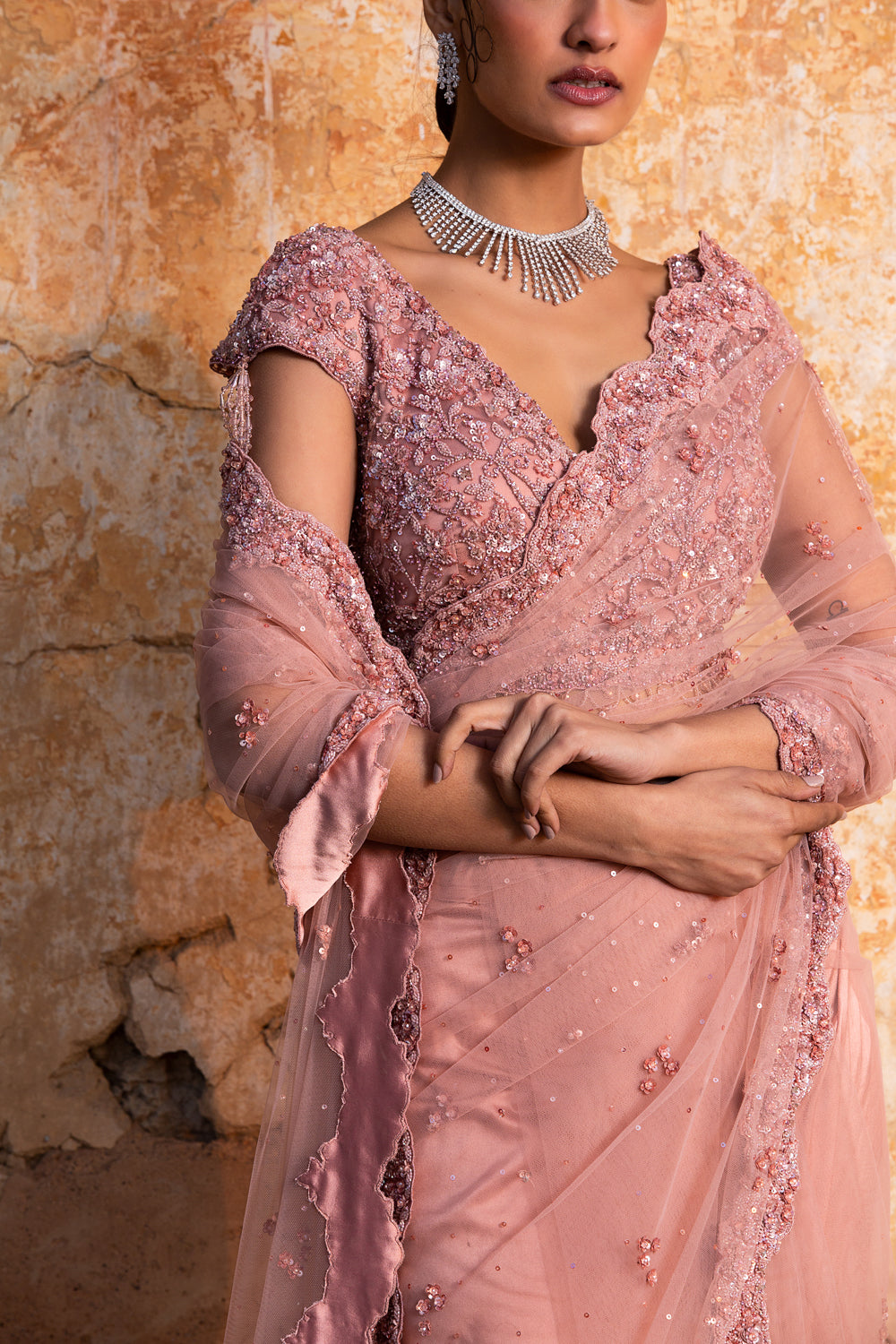 Rose Pink Net Saree