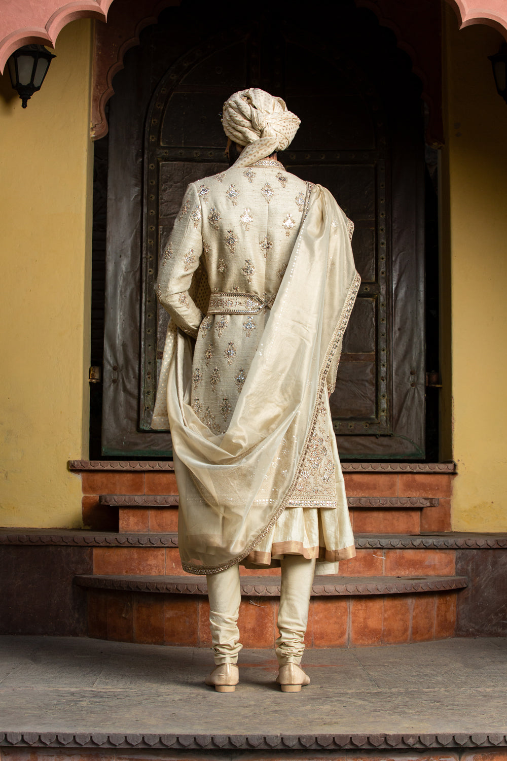 Gold Twill Matka Achkan with Belt