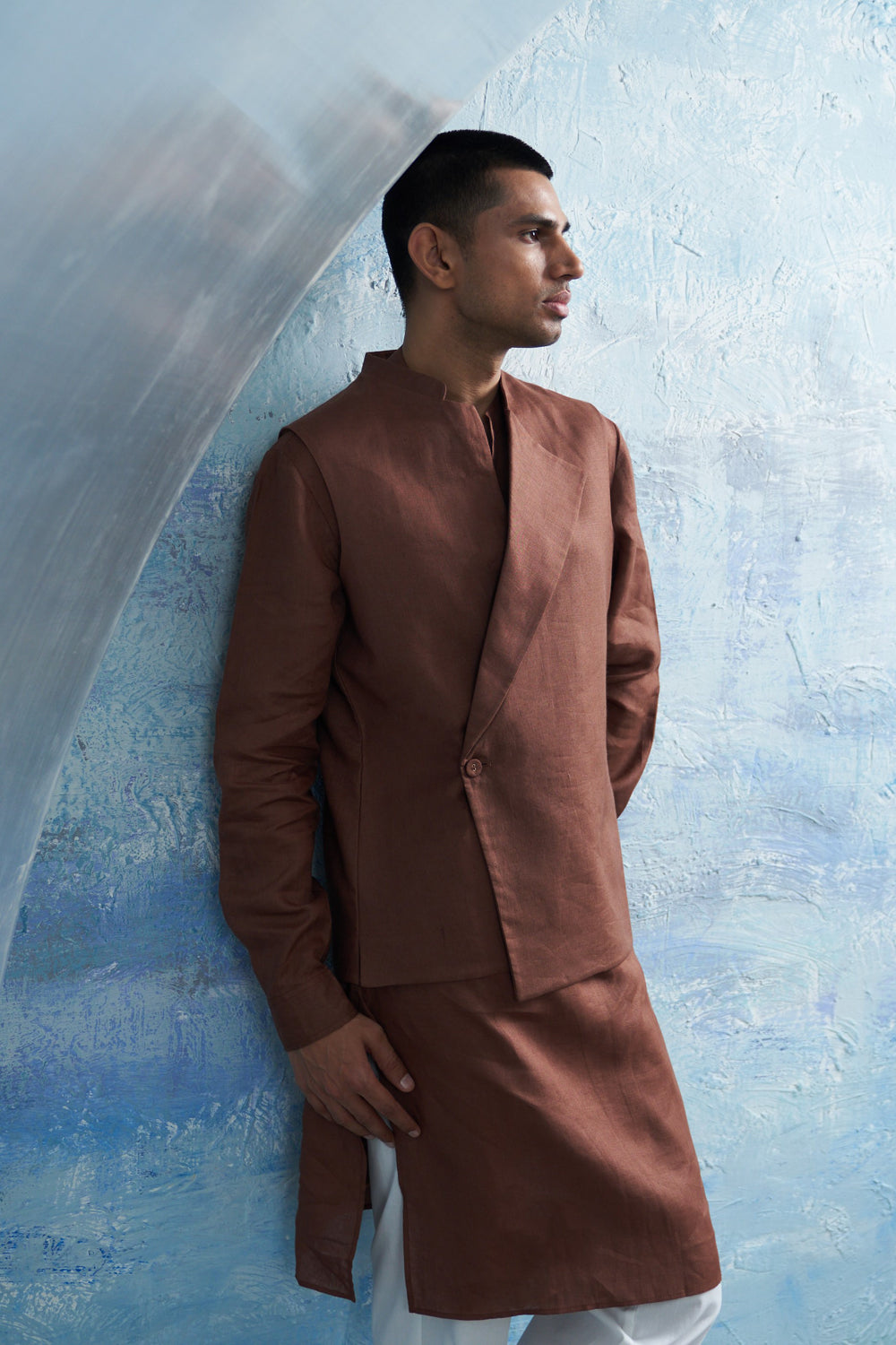 Woody Brown Straight Kurta Set with Jacket