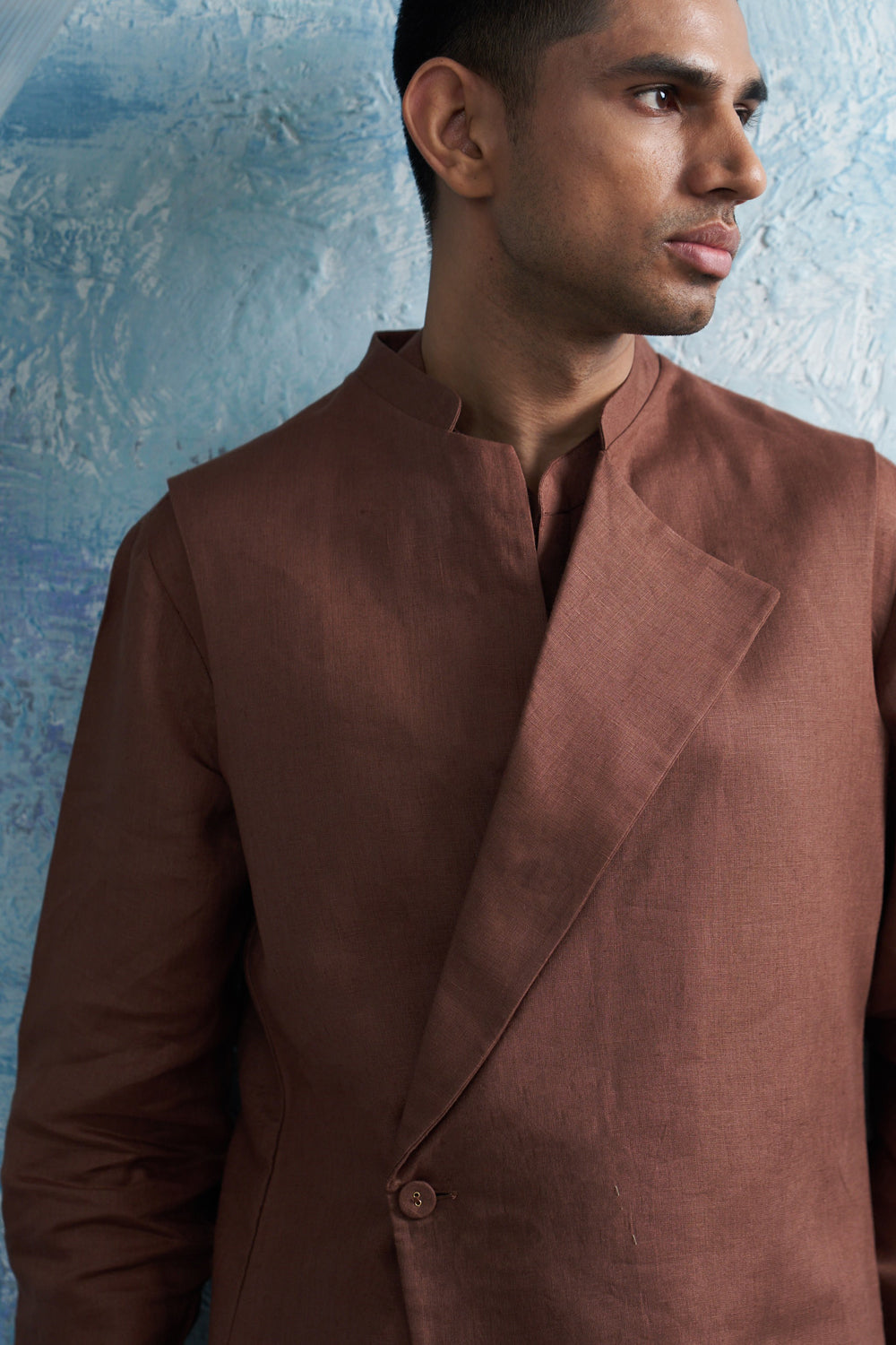 Woody Brown Straight Kurta Set with Jacket