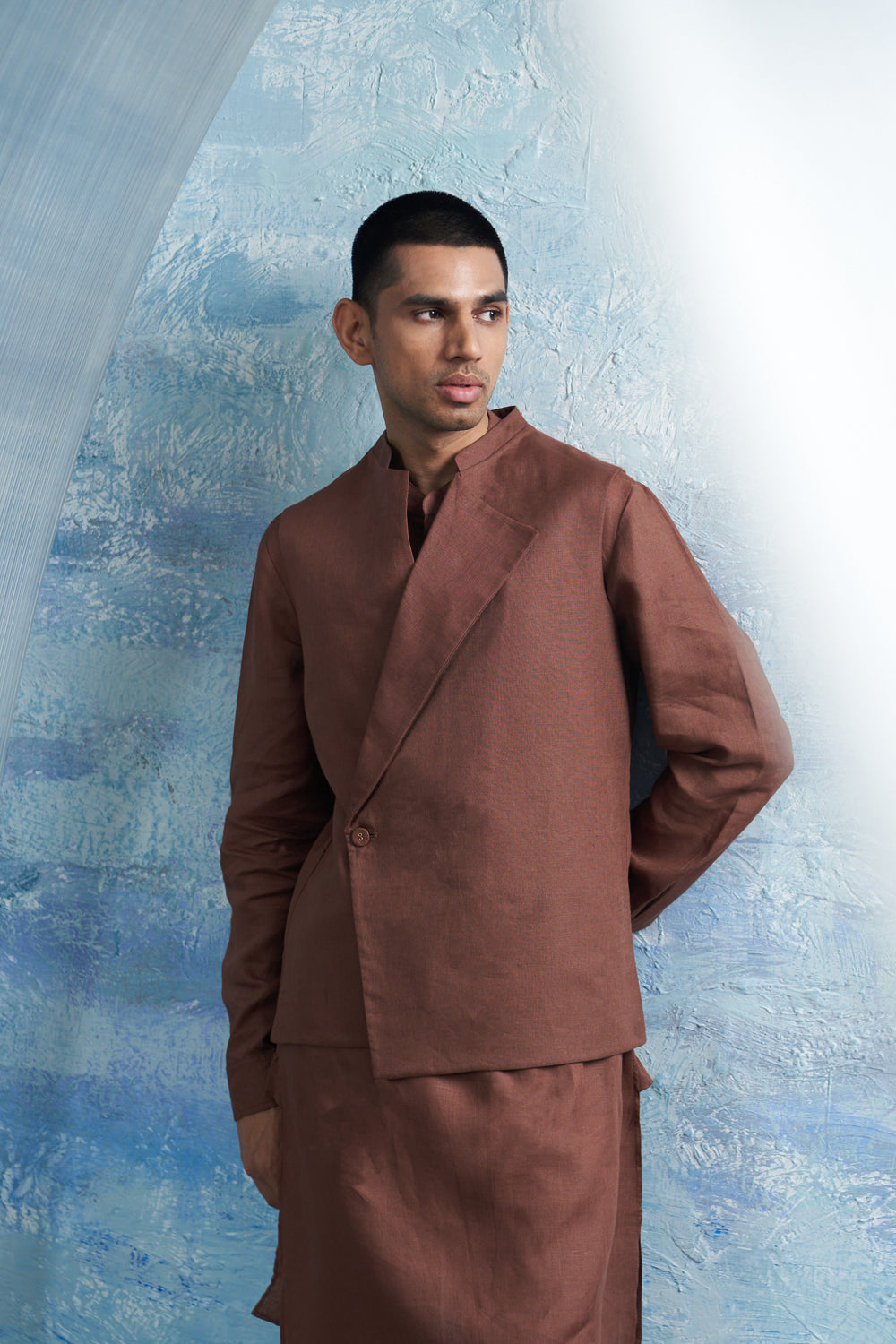 Woody Brown Straight Kurta Set with Jacket