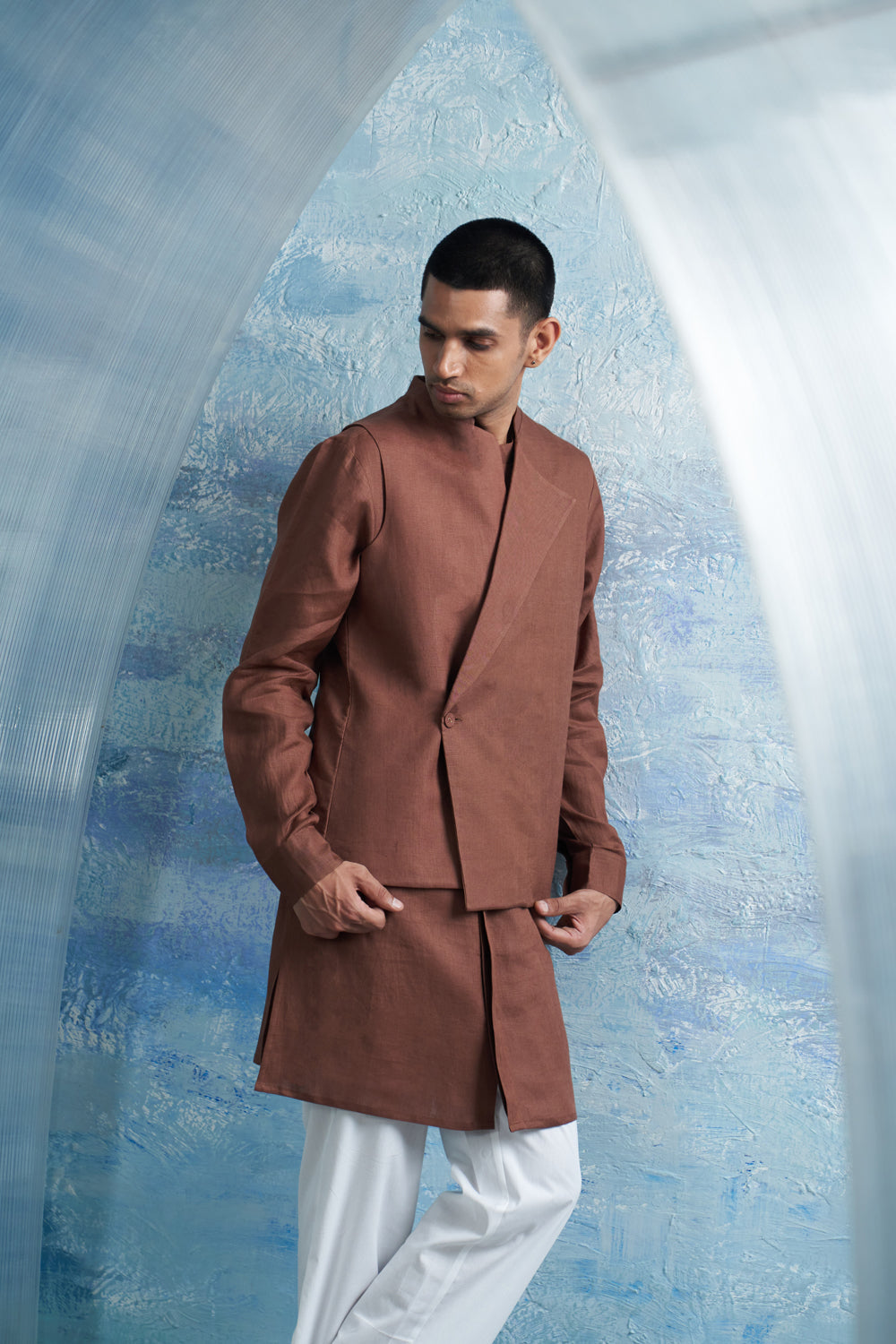 Woody Brown Straight Kurta Set with Jacket