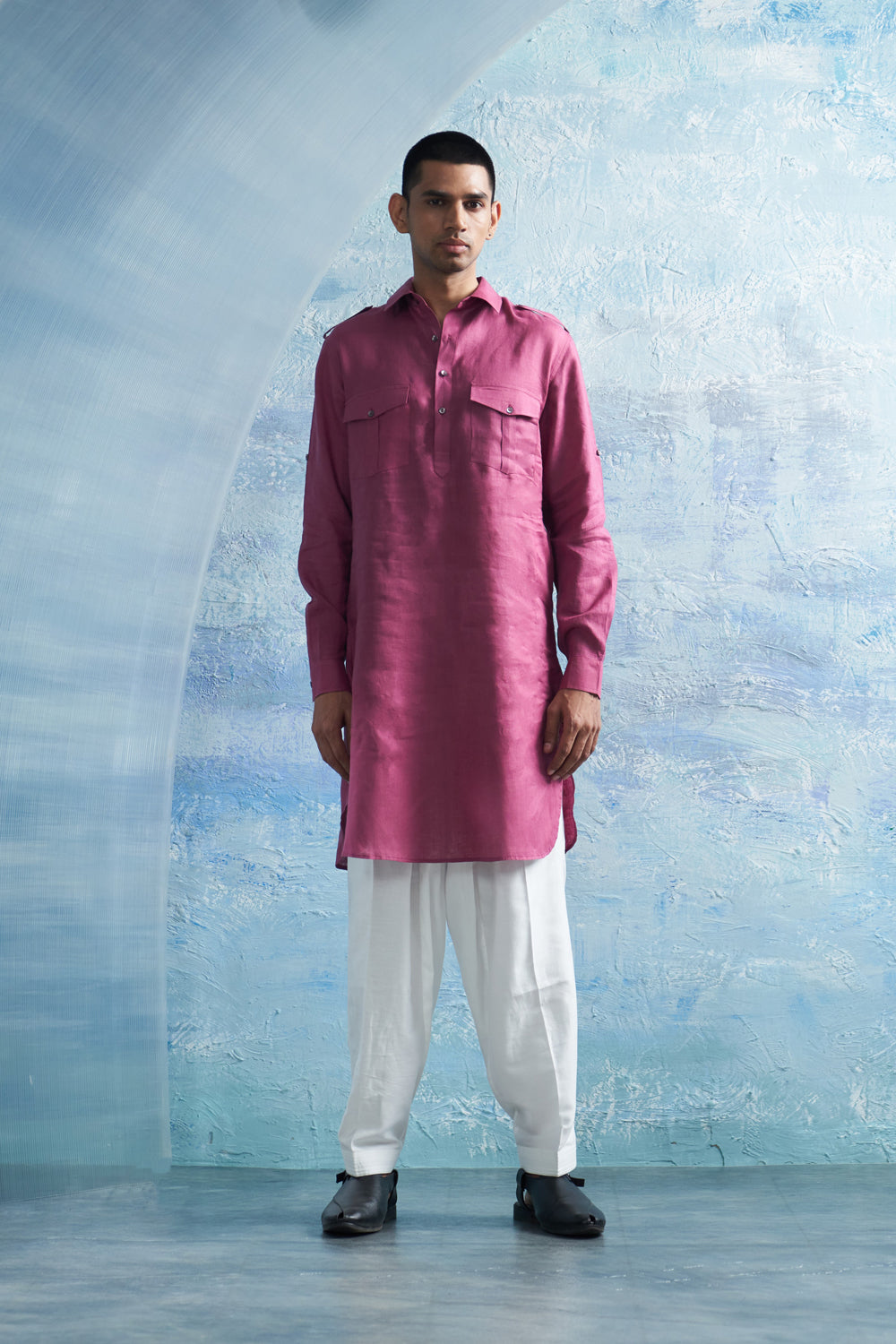 Aura Grape Pink Linen Pathani Set