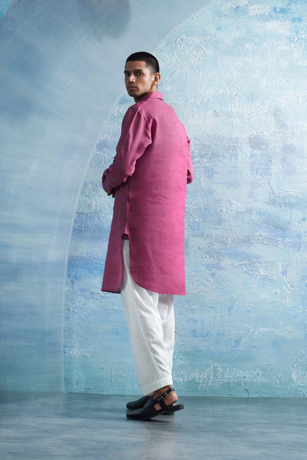 Aura Grape Pink Linen Pathani Set