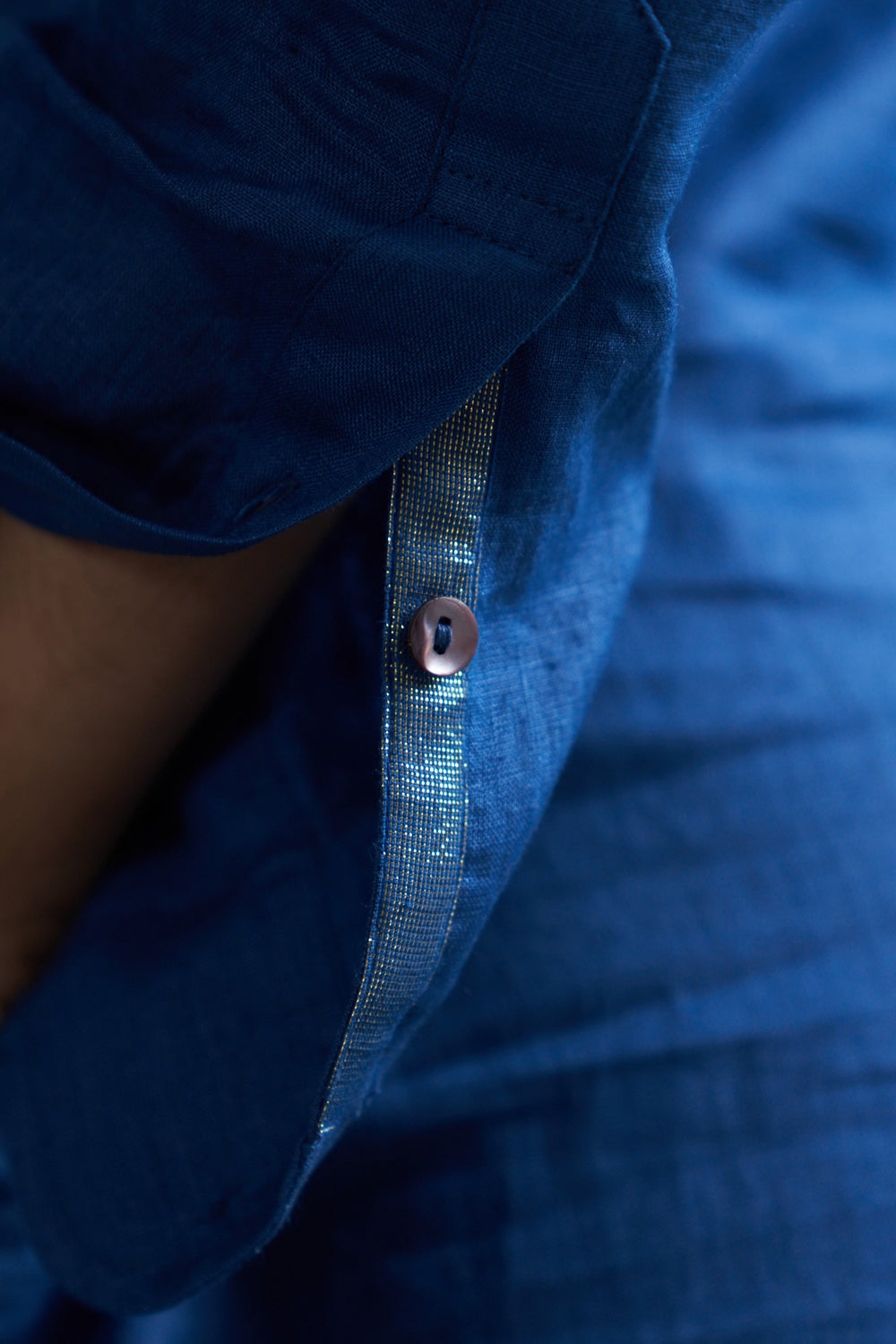 Royal Blue Linen Pathani with White Salwar