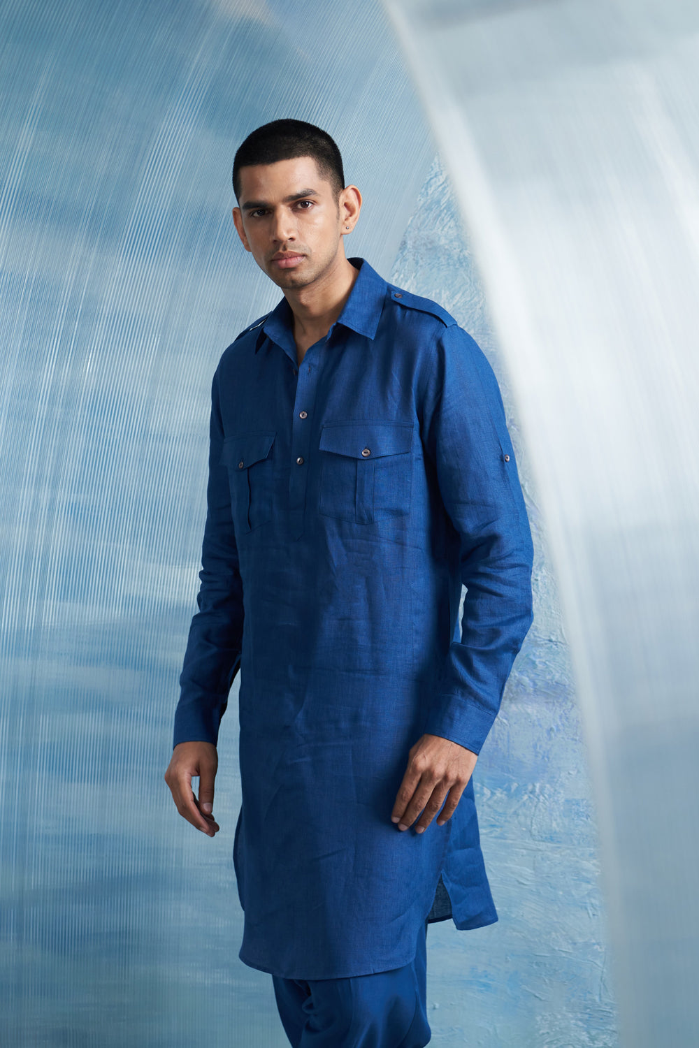 Aura Royal Blue Linen Pathani