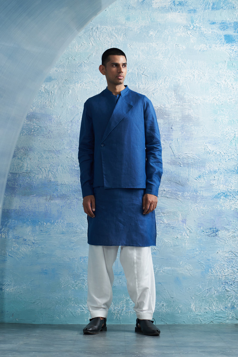 Royal Blue Straight Kurta & Jacket Set