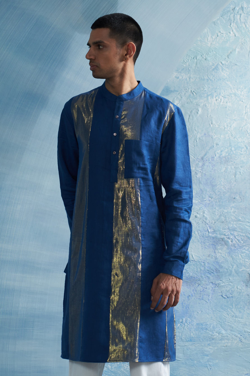 Aura Royal Blue Stripe Kurta Set