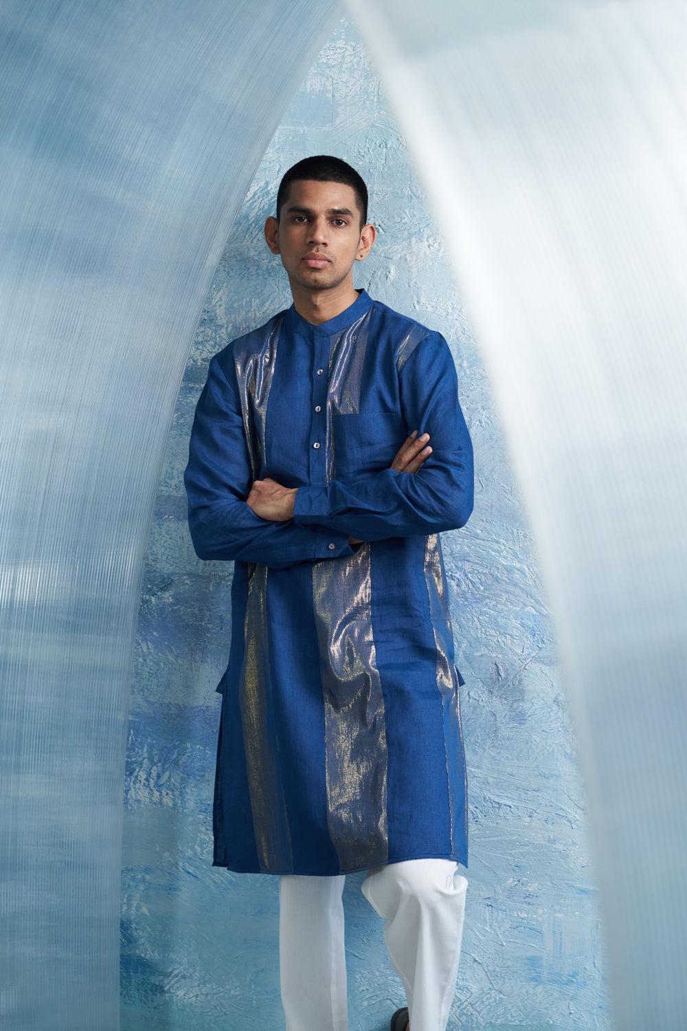 Aura Royal Blue Stripe Kurta Set