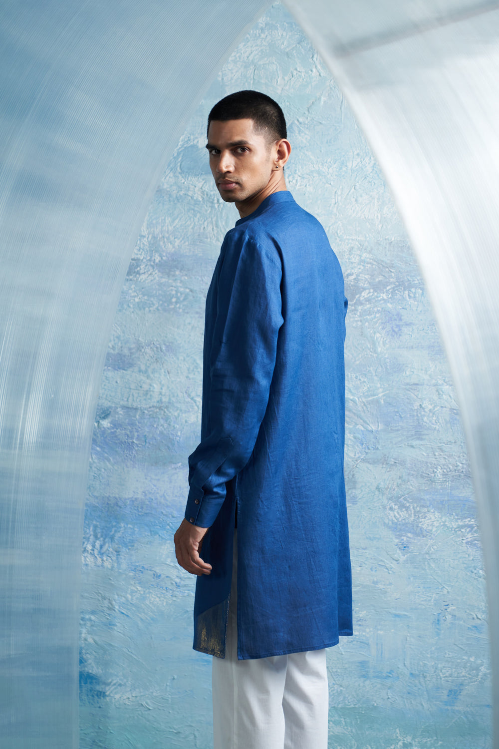 Aura Royal Blue Slant Kurta Set