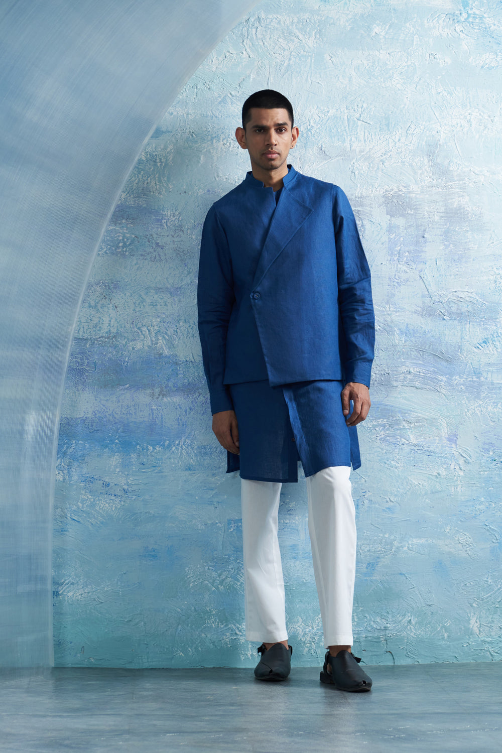 Royal Blue Placket Kurta & Jacket Set