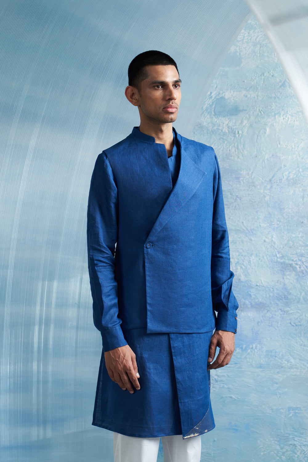 Royal Blue Straight Kurta & Jacket Set