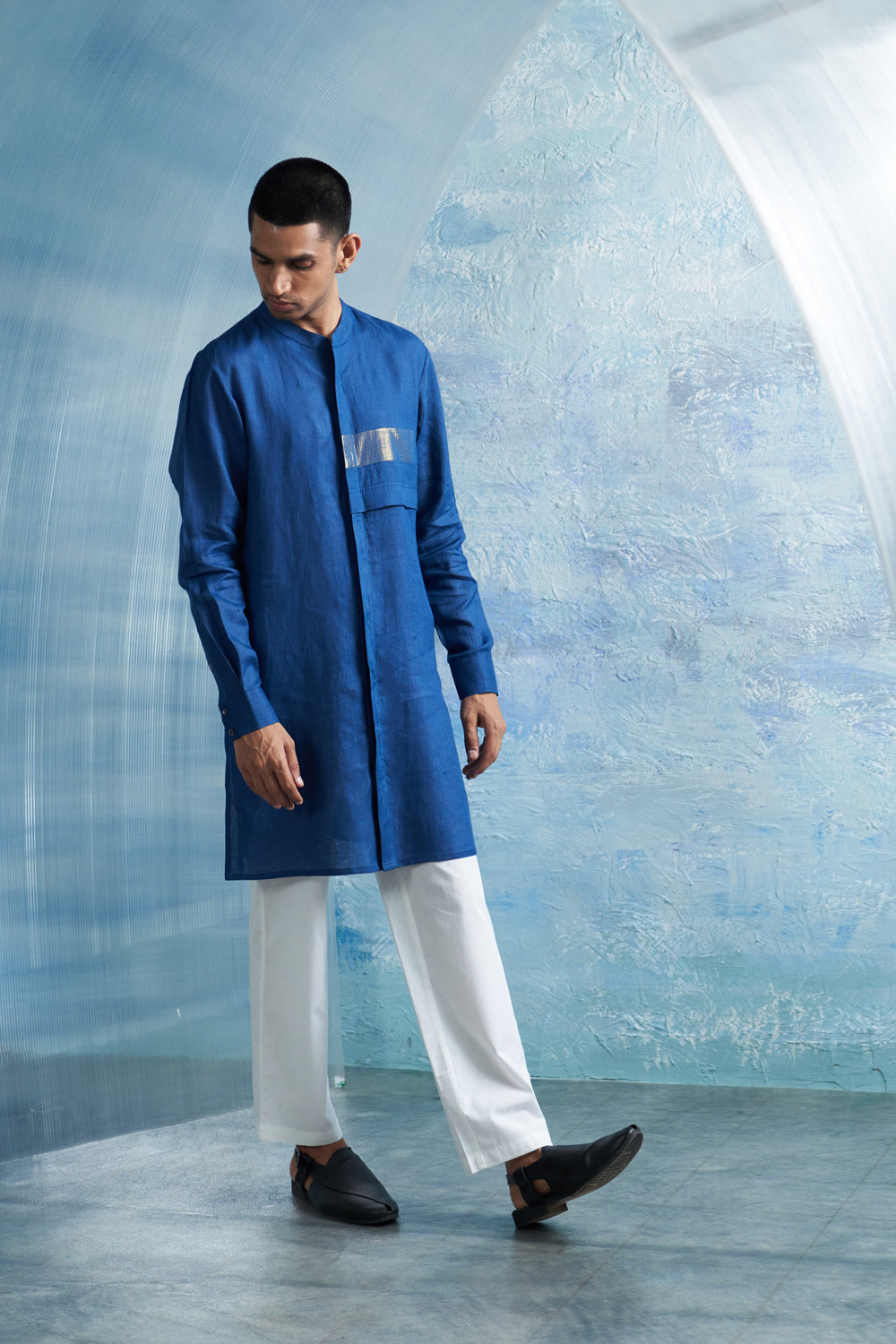 Royal Blue Placket Kurta Set