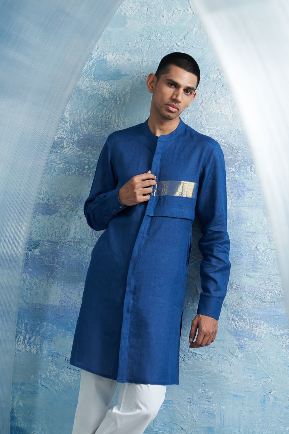 Royal Blue Placket Kurta Set