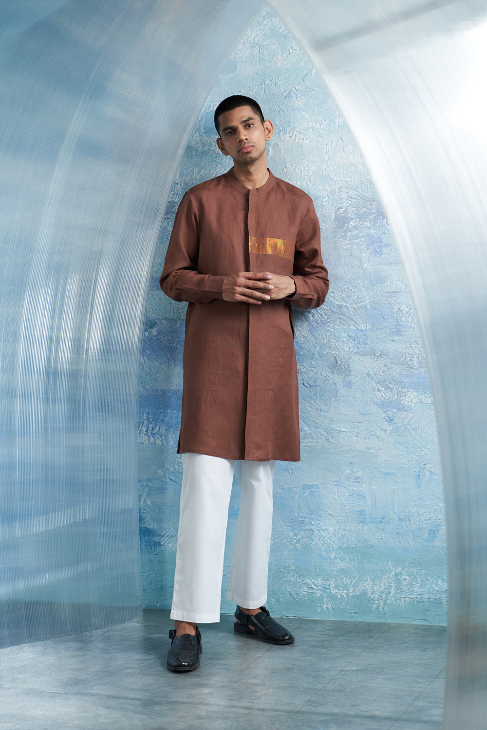 Aura Woody Brown Placket Kurta Set