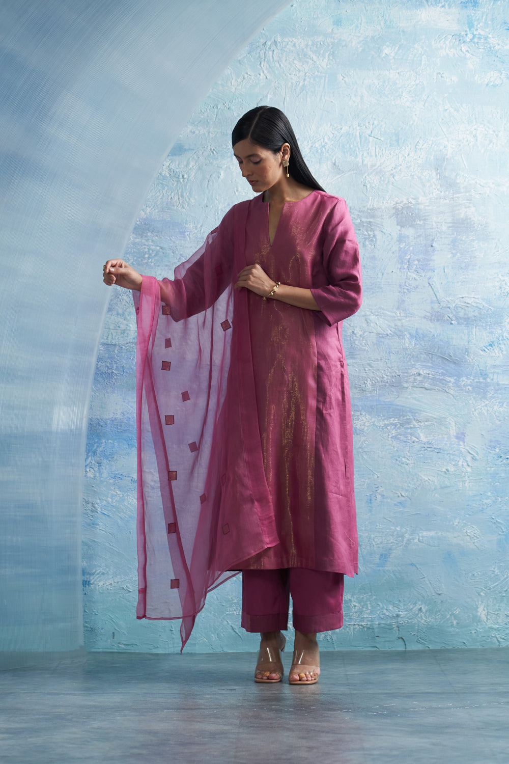 Grape Pink Asymmetric Kurta Set