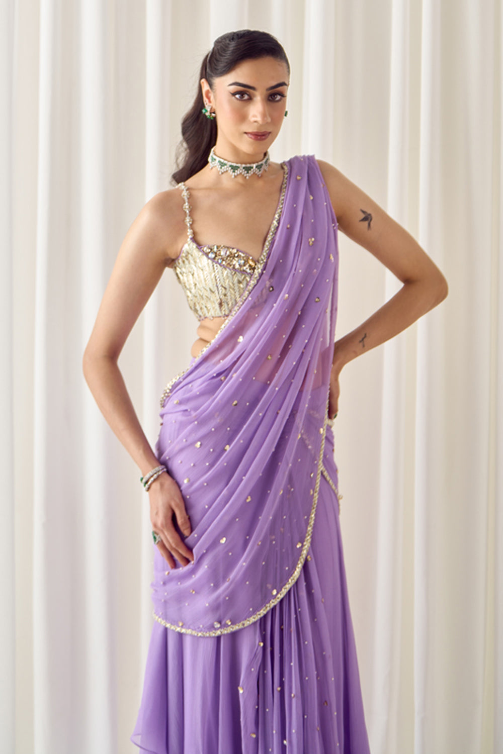 Lavender Pre-Stitched Saree With Blouse