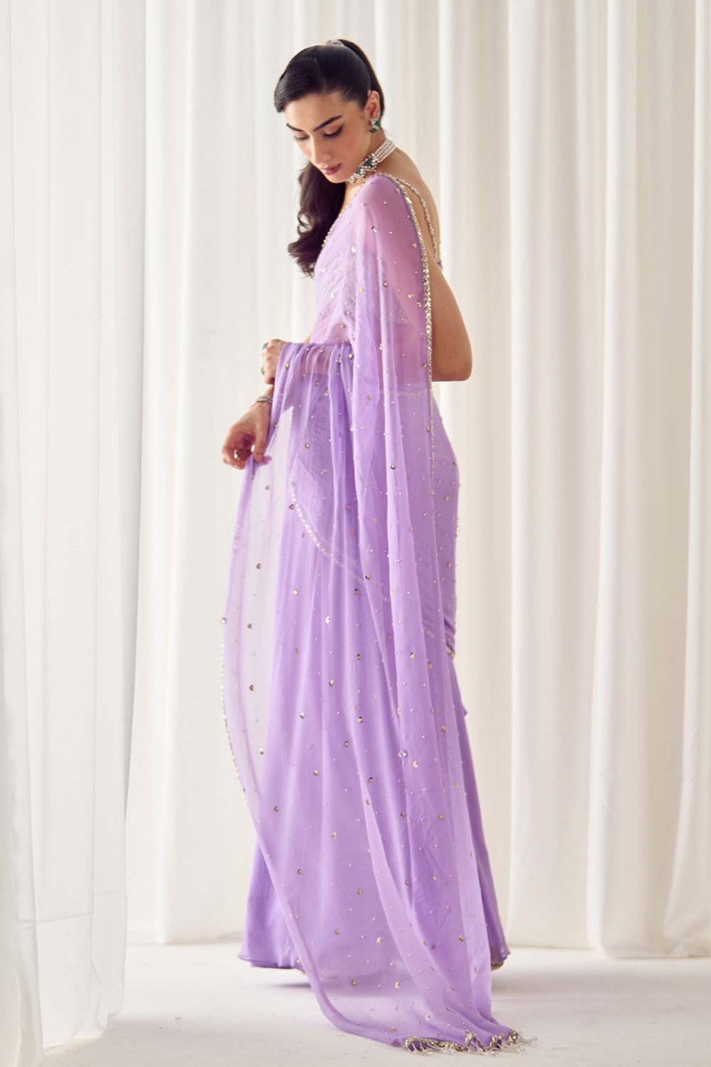 Lavender Pre-Stitched Saree With Blouse