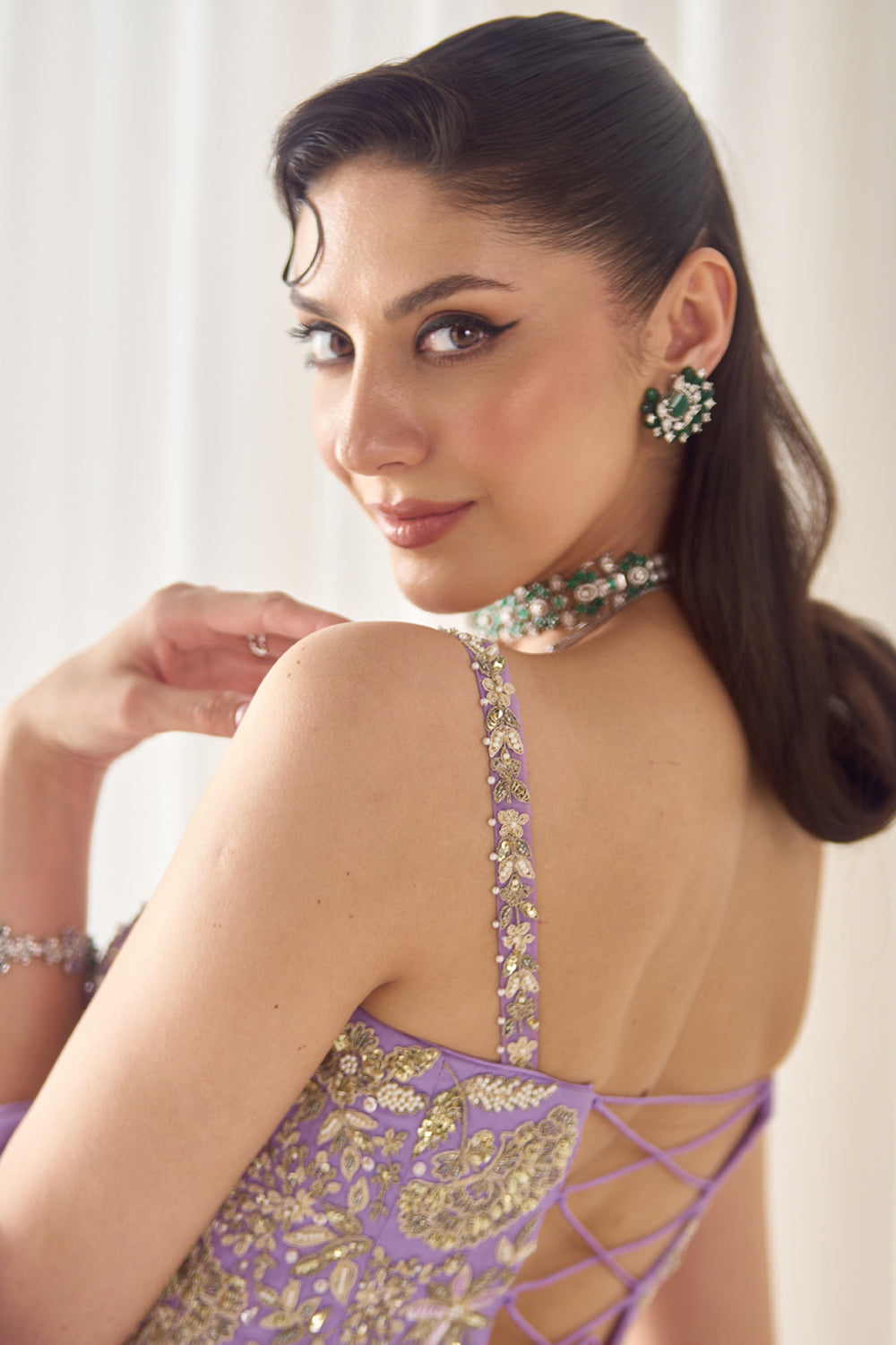 Lavender Pre Stitched Saree With Corset