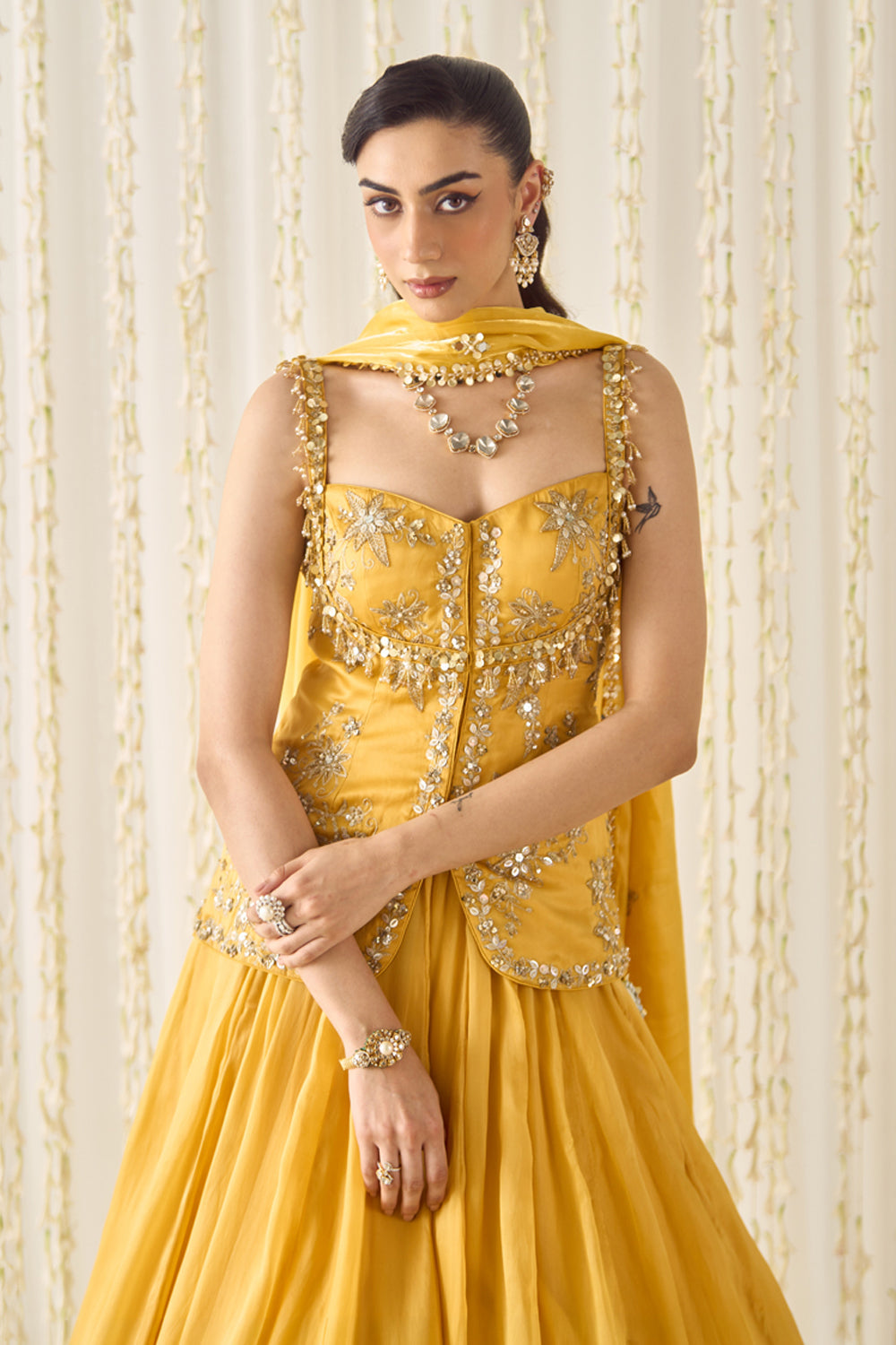 Mustard Peplum and Lehenga Set