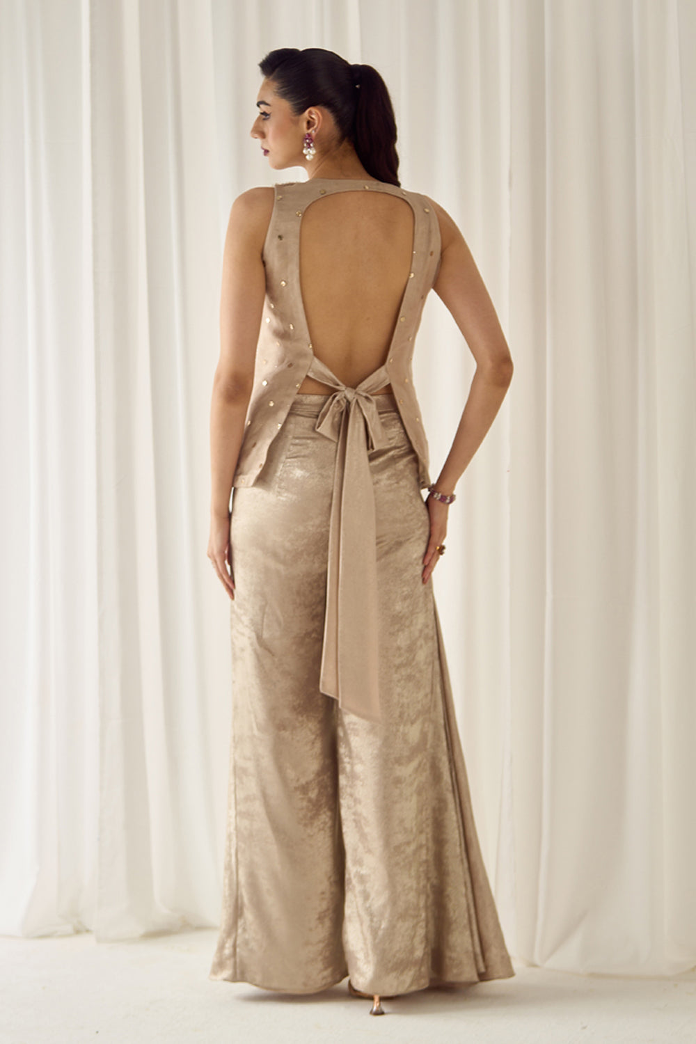 Biege Mukaish-Work Co-ord Set