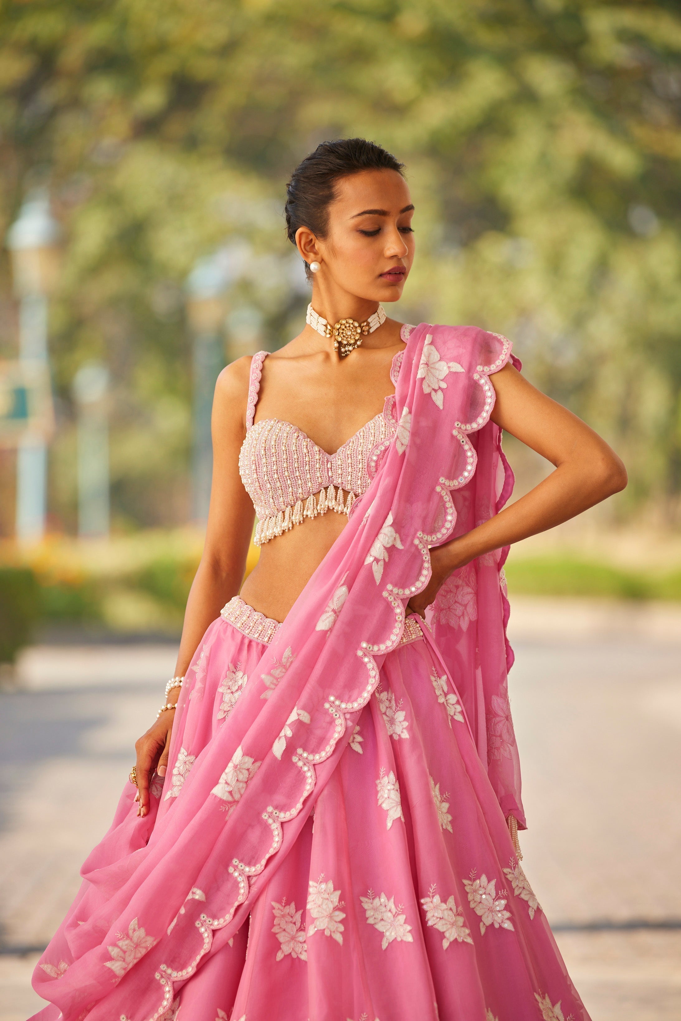 Pink Flower Lehenga Set