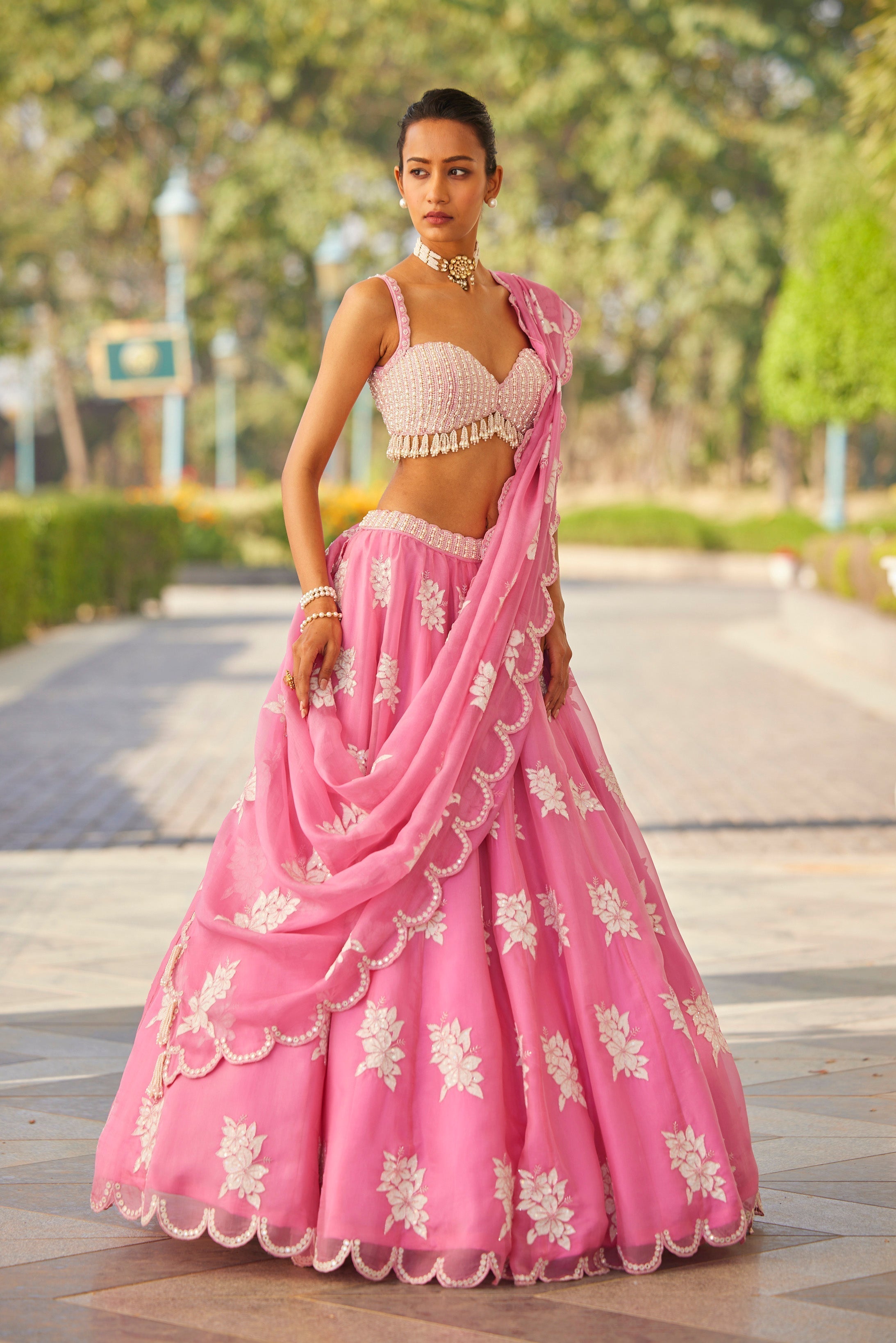 Pink Flower Lehenga Set