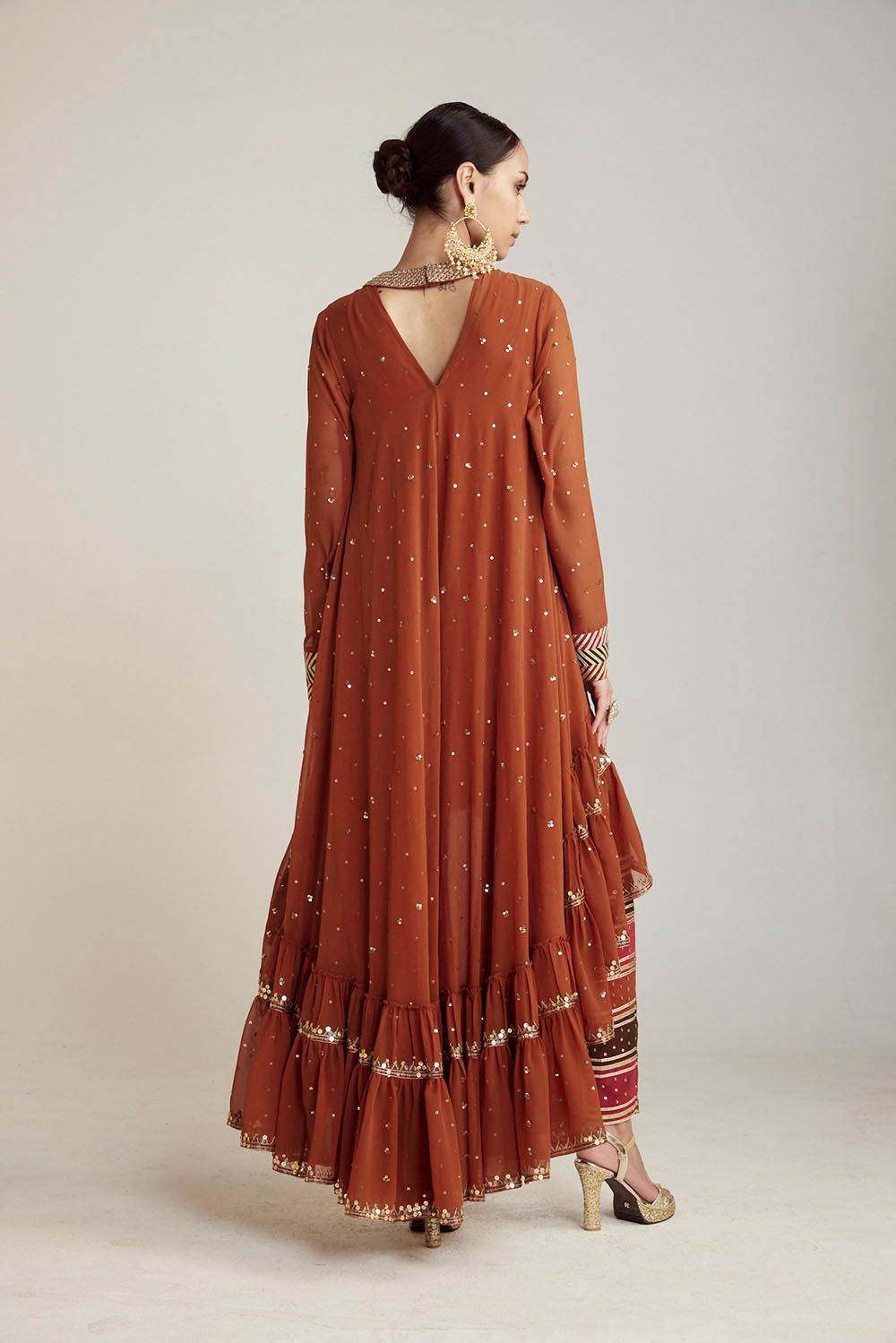 Rust Asymmetrical Kurta Pant Set - Auraya Fashion 