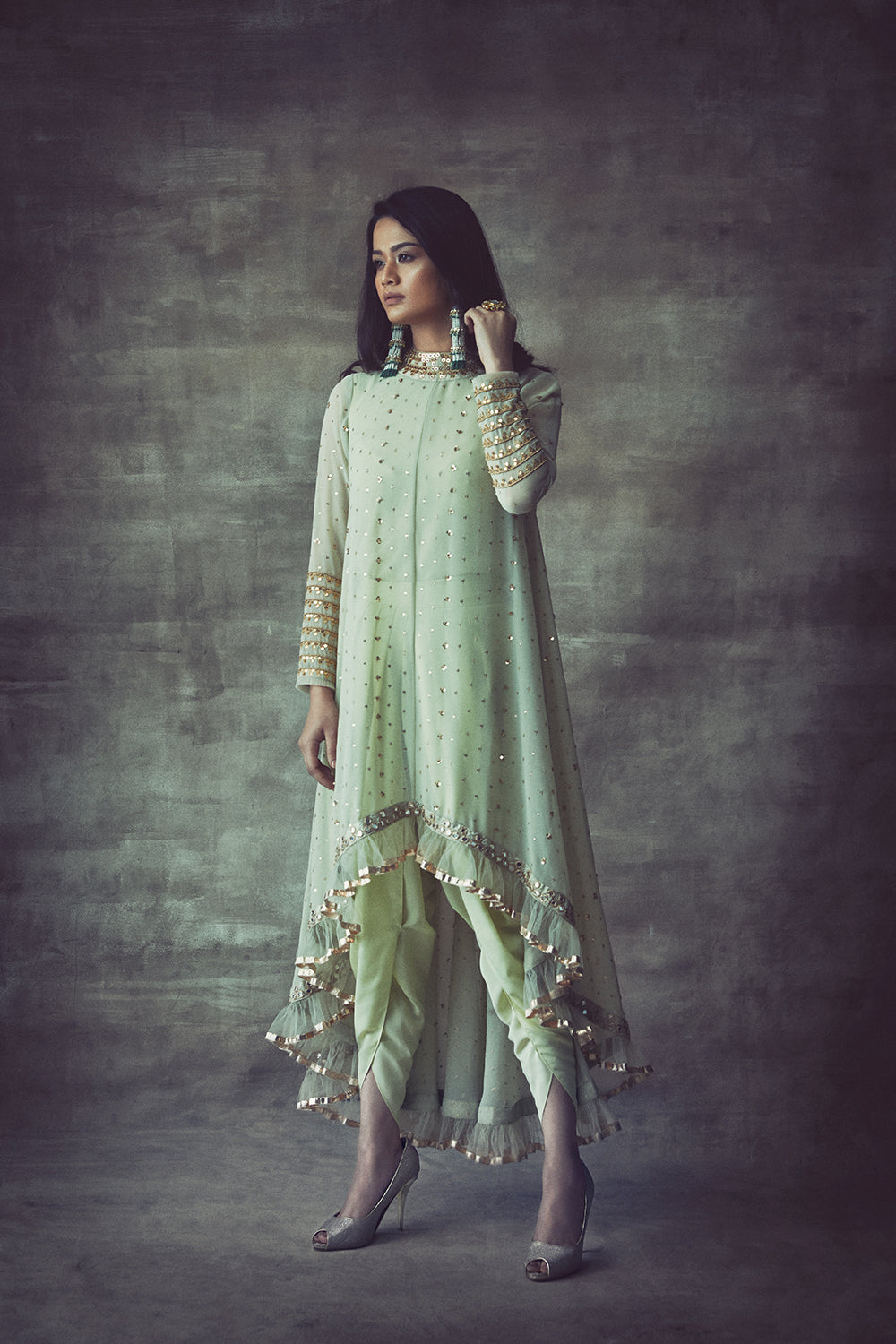 Sap Green High Low Kurta Set