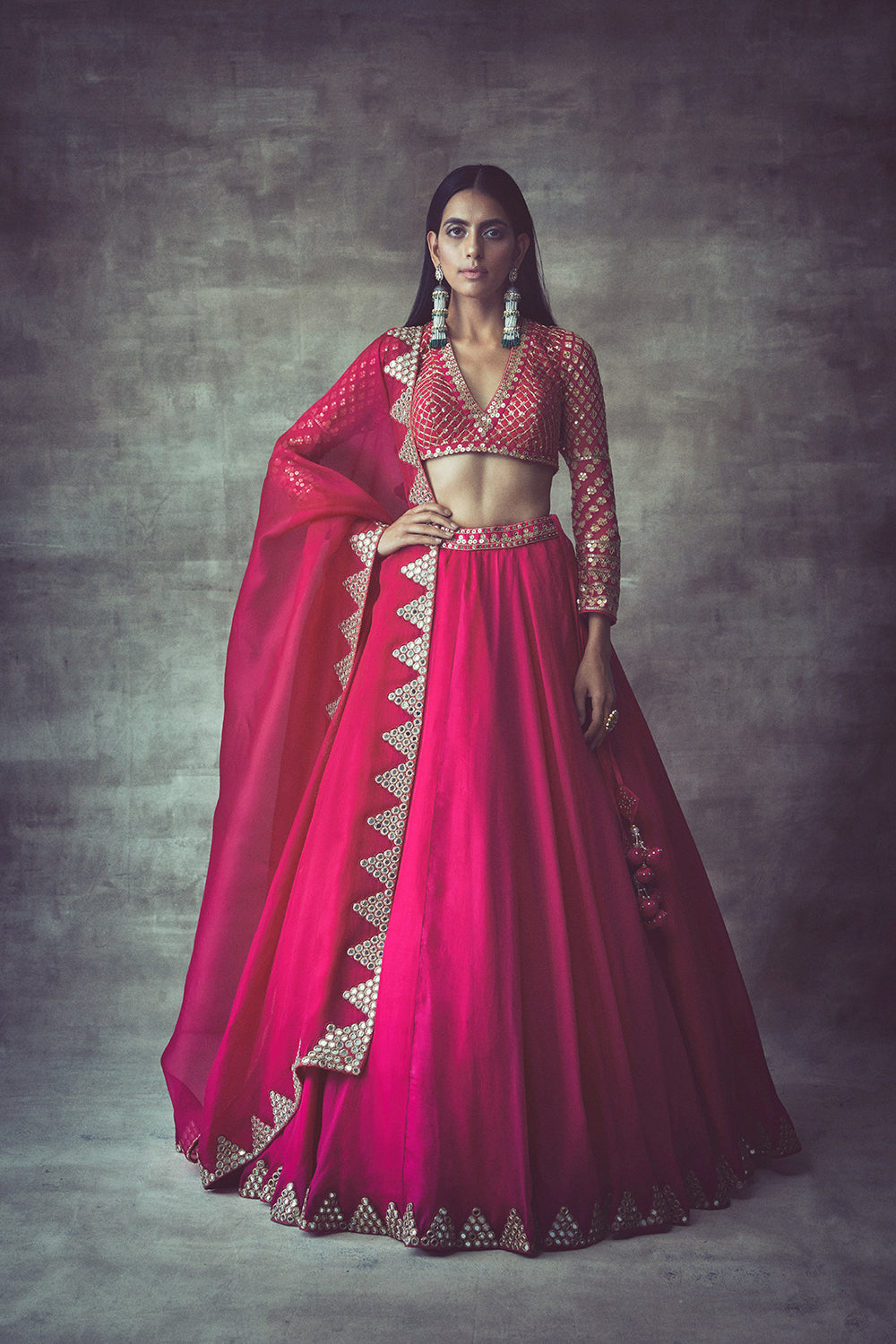 Peacock Pink Organza Lehenga Set