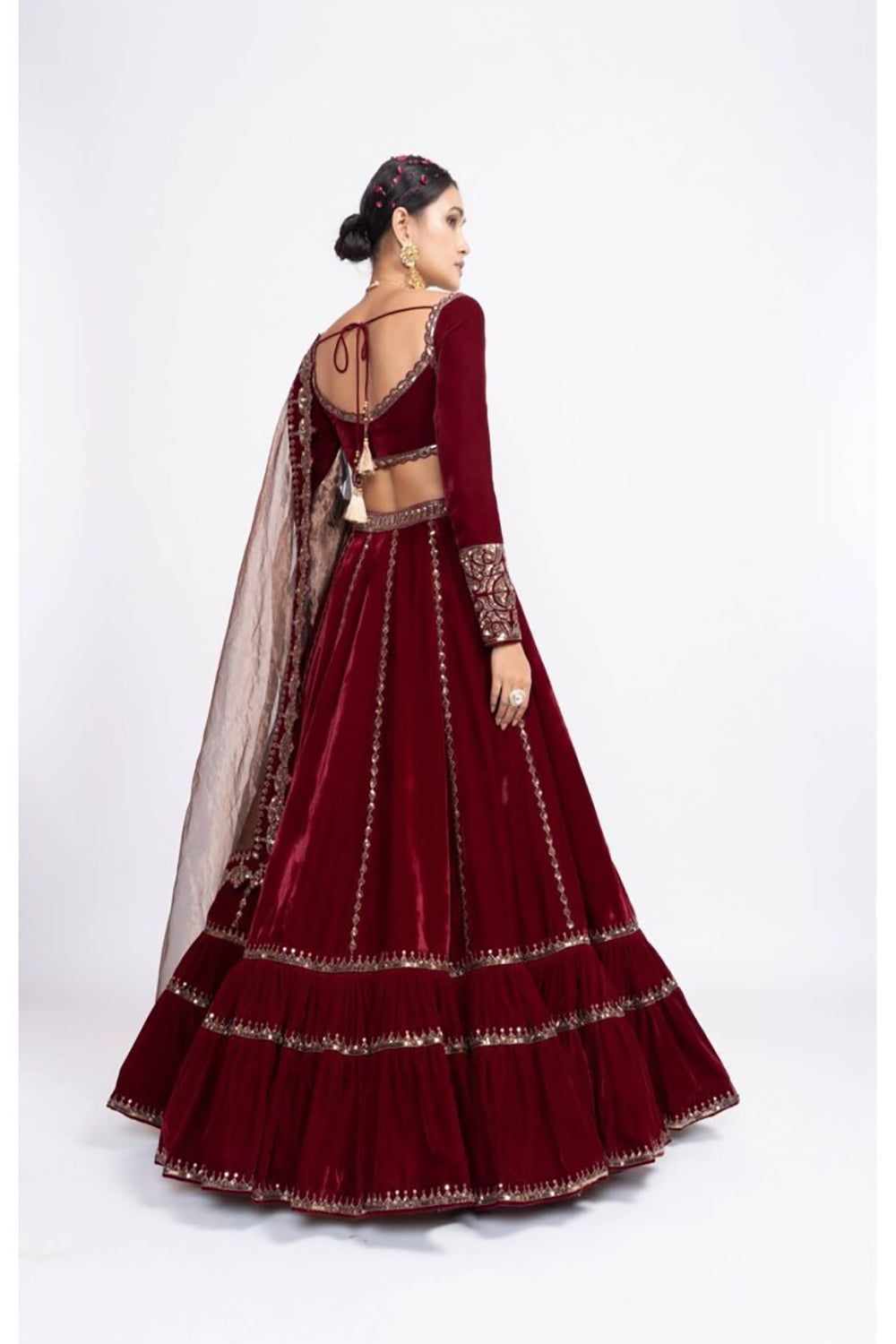 Mehroon double tier lehnga set - Auraya Fashion 