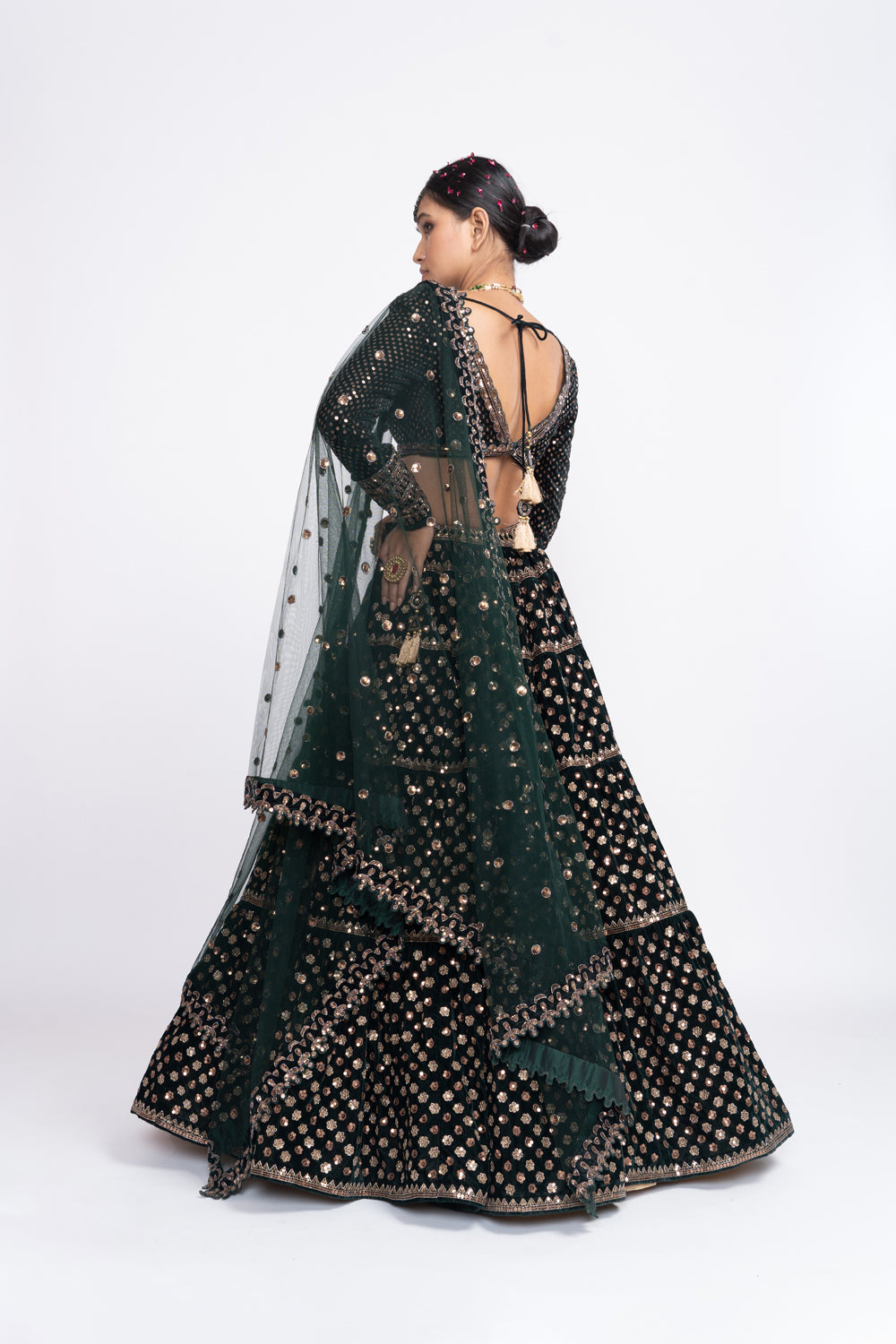 Deep Green Full Tier Lehnga Set - Auraya Fashion 