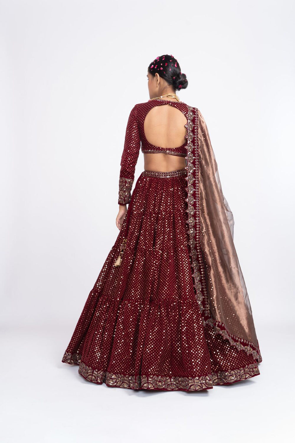 Mehroon dense dot lehnga set - Auraya Fashion 
