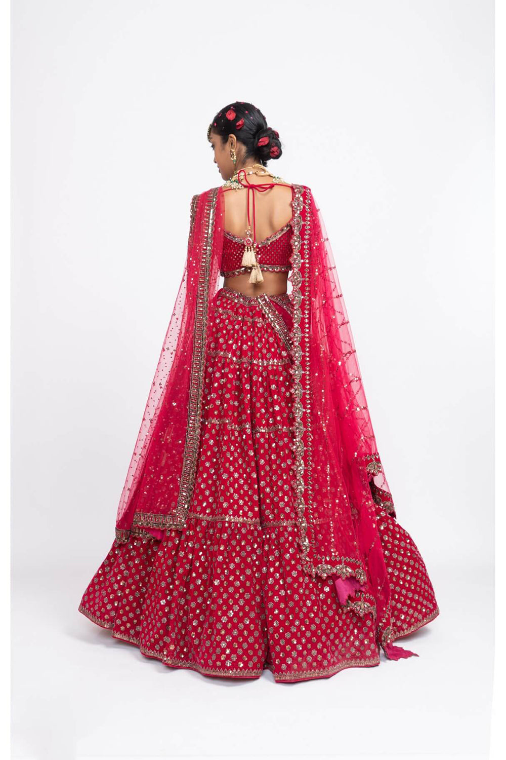 Red floral bridal lehenga set - Auraya Fashion 